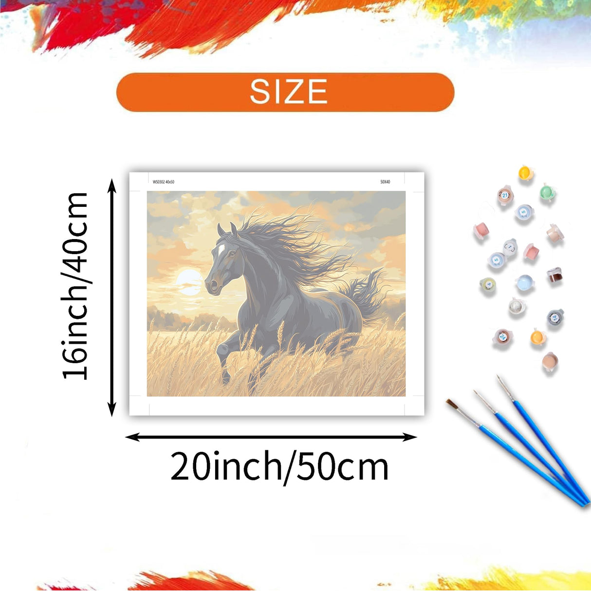 Horse Running in the Wheat Field Paint by Numbers Kit for Adults Beginner, Black Horses in Sunset Scenery Paint by Numbers, Horse with Flying Mane Oil Painting for Home Decor(16×20inch, Unframe) ARNLRDYA