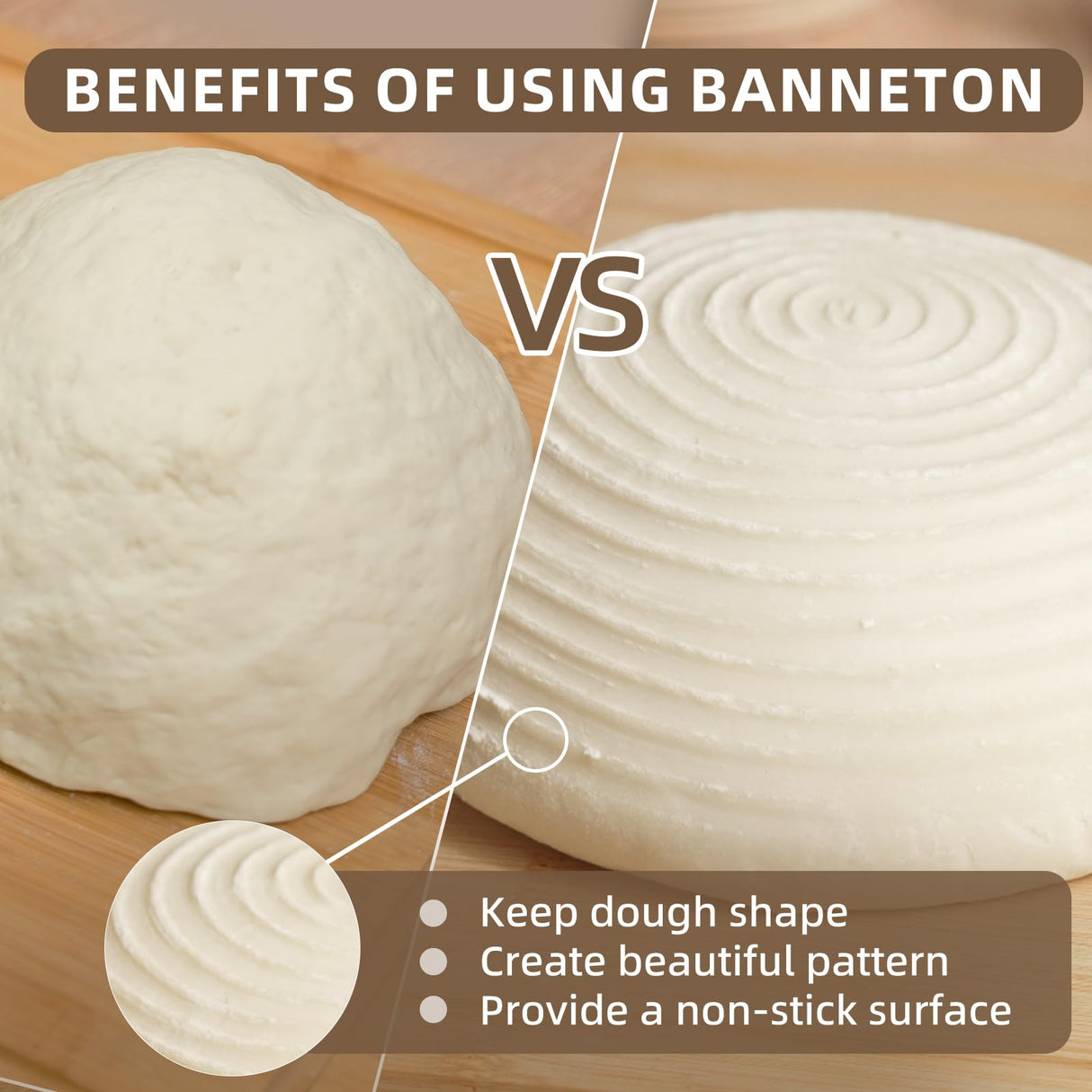 Bread Proofing Basket, Kikcoin Banneton Bread Proofing Basket Set of 2, 9 Inch & 10 Inch Round Sourdough Proofing Basket with Linen Liner, Bread Lame Kikcoin