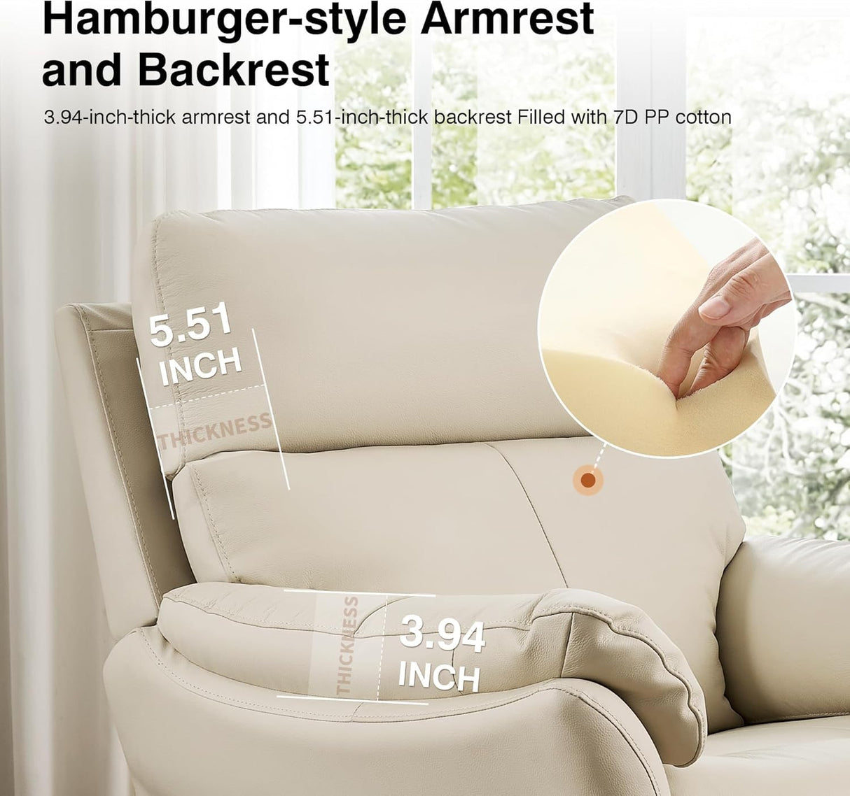 AIRSKY Genuine Leather Recliner Chair, Top Grain Leather, Italian Water-Washing Process, Lazy boy Recliner Chair, for Living Room, Theater Seating, Bedroom. R1, Beige AIRSKY