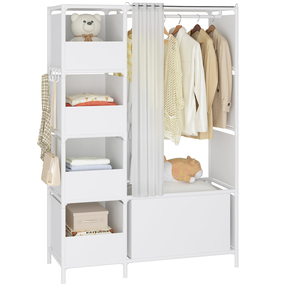 MOYIPIN Portable Closet,Free Standing Wardrobe Closet with Hanging Rod and Curtain,Clothes Storage Organizer, for Cloakroom, Bedroom,40.55 x 16.73 x 65.35Inches,White MOYIPIN