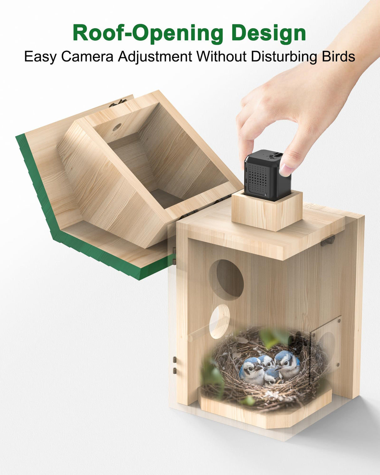 Smart Bird House Camera Solar Powered, 2K HD Wi-Fi Bird Watching Camera for Birdhouse, Auto Detect & Notify, Night Vision, APP Control, Wooden Birdhouse with Camera Inside KinetCam