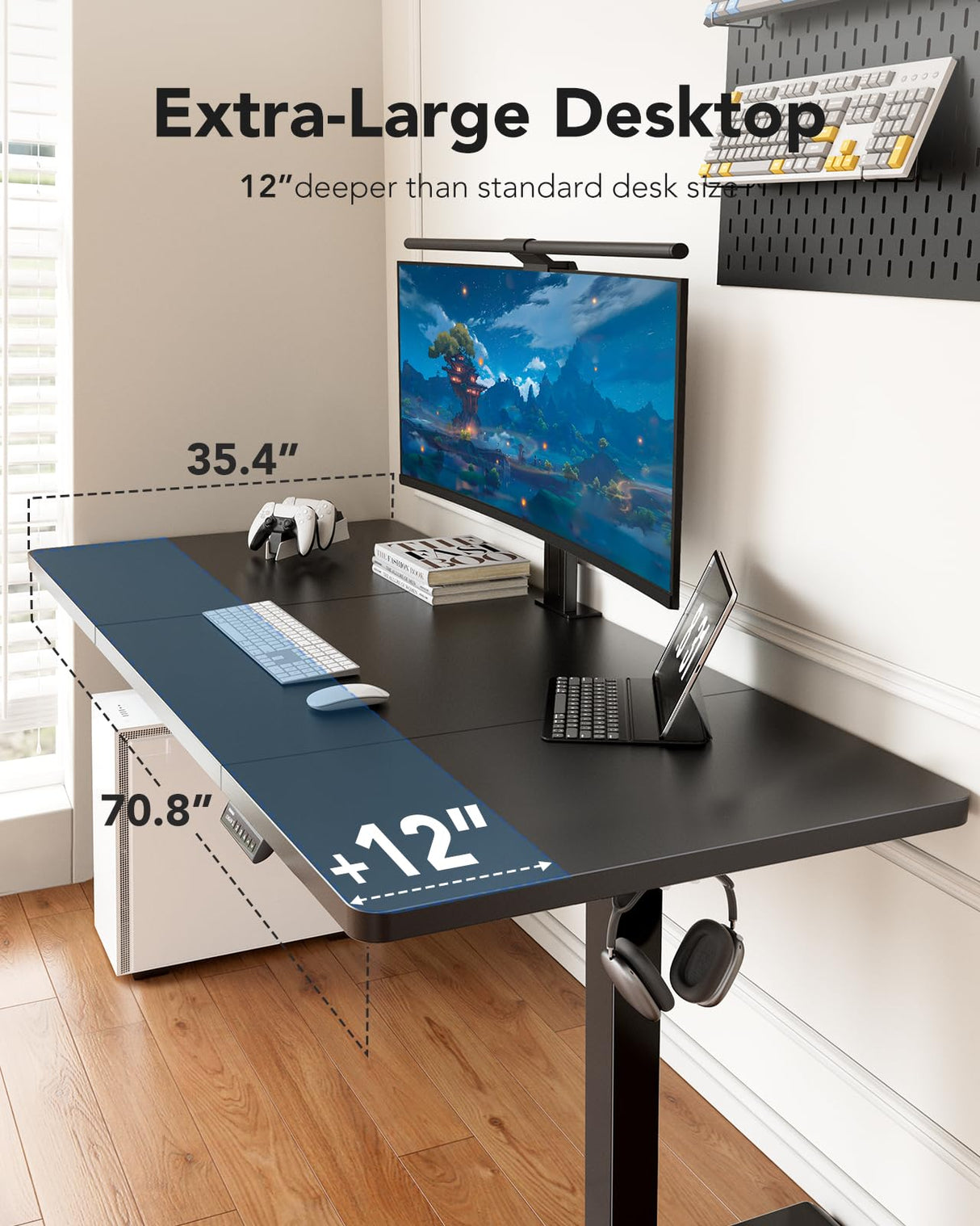 HUANUO Electric Standing Desk, 71 x 35 inch Large Height Adjustable Table, Powerful Brushless Motor, 4 Memory Preset, Sit Stand Up Desk, Home Office Computer Table with Thick T-Shaped Frame HUANUO