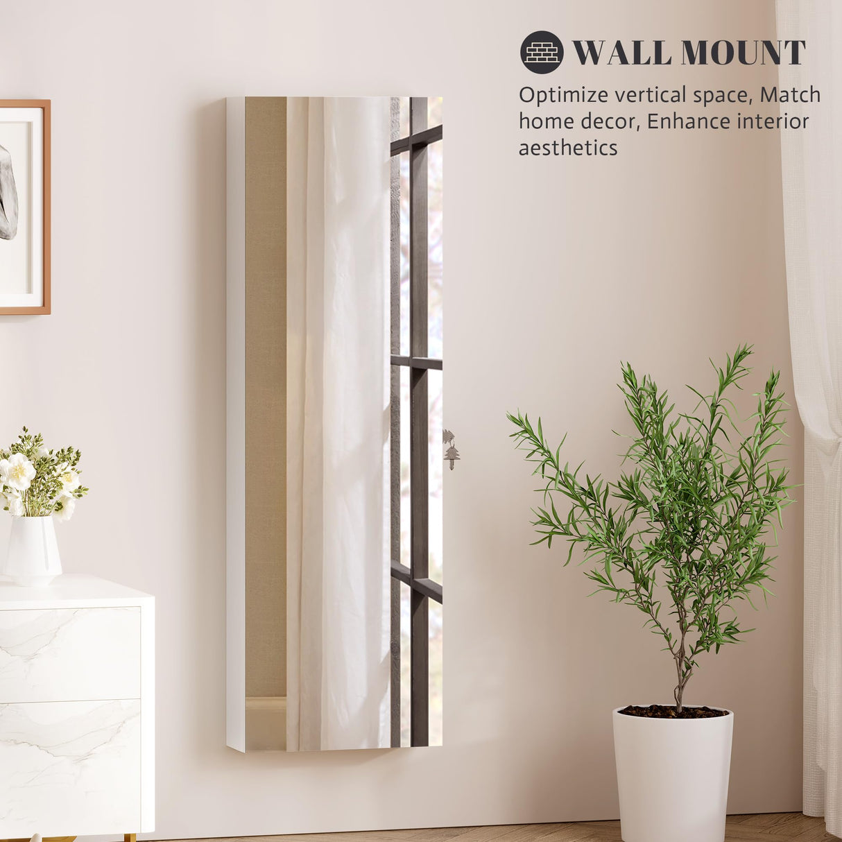 Vlsrka 47.2" LED Jewelry Mirror Cabinet, Wall/Door Mounted Jewelry Armoire Organizer with Full-Length Mirror, Large Capacity Storage Hanging Cabinet, 4 Drawers, 5 Shelves, Built-in Lighted Mirror Vlsrka