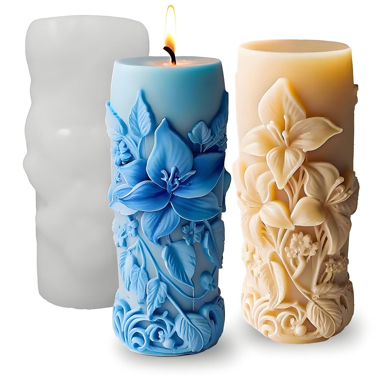 Japleed Elegant Lily Embossed Candle Molds for Candle Making, 3D Flower Silicone Molds for Candle Soap Wax Resin Clay, Blooming Lily Chocolate Cake Fondant Molds, DIY Floral Art Craft Wedding Decor japleed