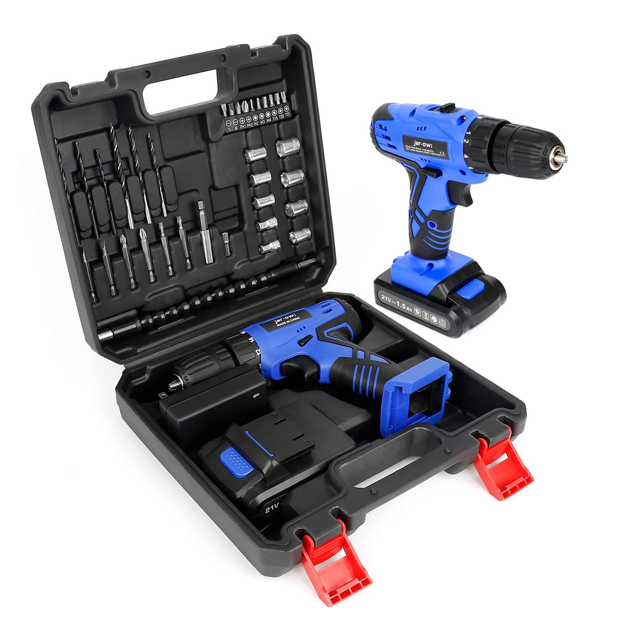 Portable Power Drill Set with 37PCS Drill Bit,21V Cordless Drill Driver Kit with Battery and Charger,Jar-owl Home Tool Kit with Electric Drill for Men Women Garden Office Repair Maintain-Blue jar-owl