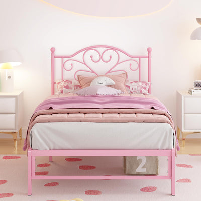 Elephance Twin Bed Frame with Headboard Metal Bed Frame Twin Size with Storage Space No Box Spring Needed Easy Assembly,Pink