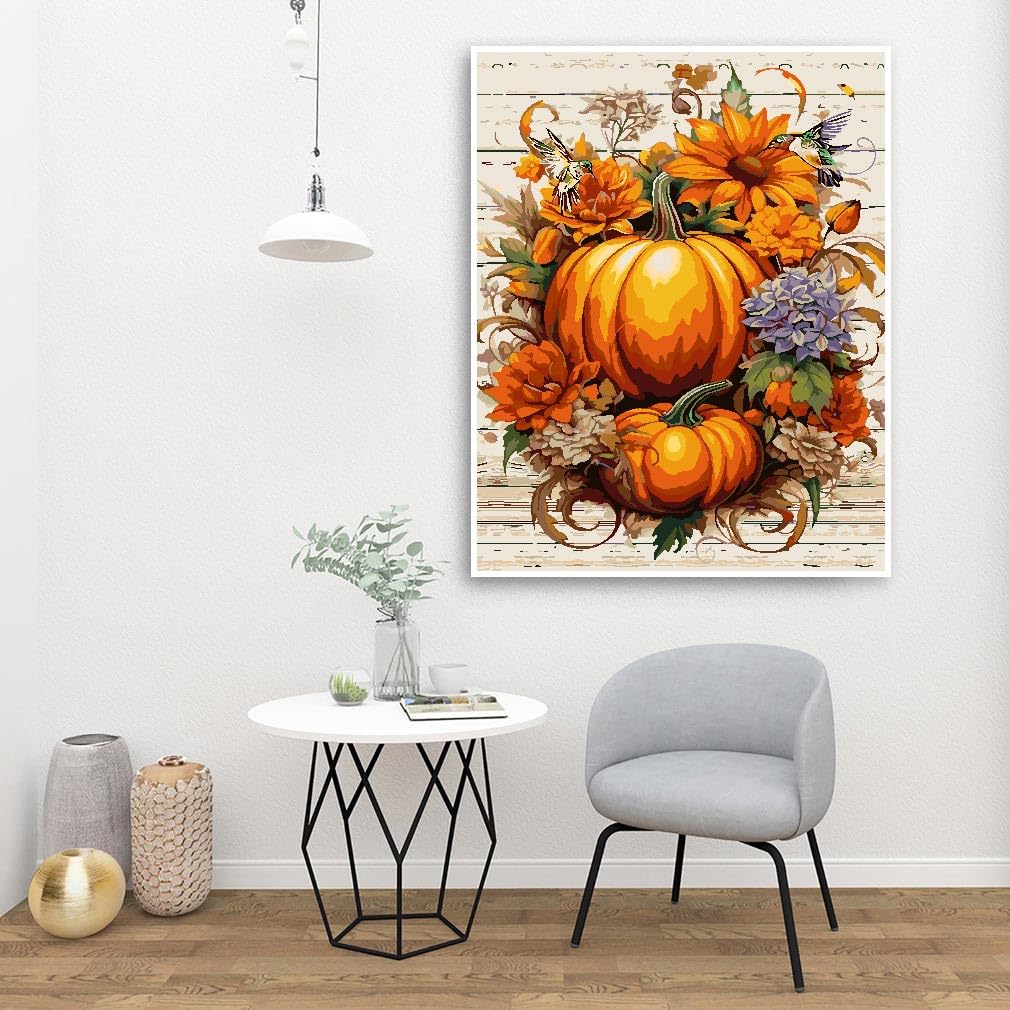 Eiazuiks Thanksgiving Paint by Number for Adults. Thanksgiving Paint by Numbers for Adults Beginner Drawing Paintwork with 3 Paintbrushes Paint Canvas Oil Painting Pumpkin 20” x 16” Eiazuiks