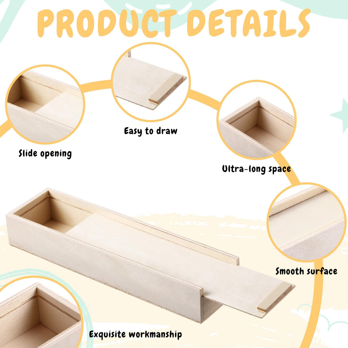 Spiareal 16 Pcs Unfinished Wood Pencil Box with Sliding Lid Wooden Pen Stash Trinket Box Unpainted Storage Box for DIY Craft Housewarming Party DIY with Paint Engraving Imprint 7.7" x 2.2" x 1.4" Spiareal