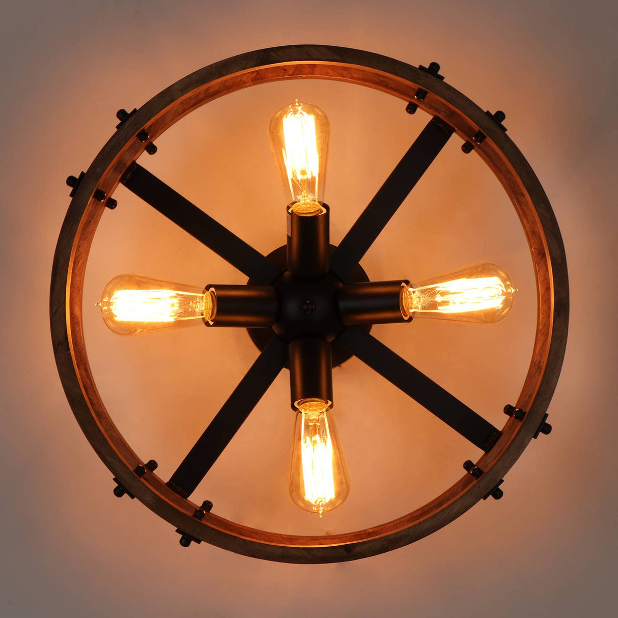 Voguad Semi Flush Mount Ceiling Light Fixture, Modern Farmhouse Wood Drum Ceiling Lamp, Rustic Close to Ceiling Lighting for Hallway Entryway Laundry Room Bedroom Voguad