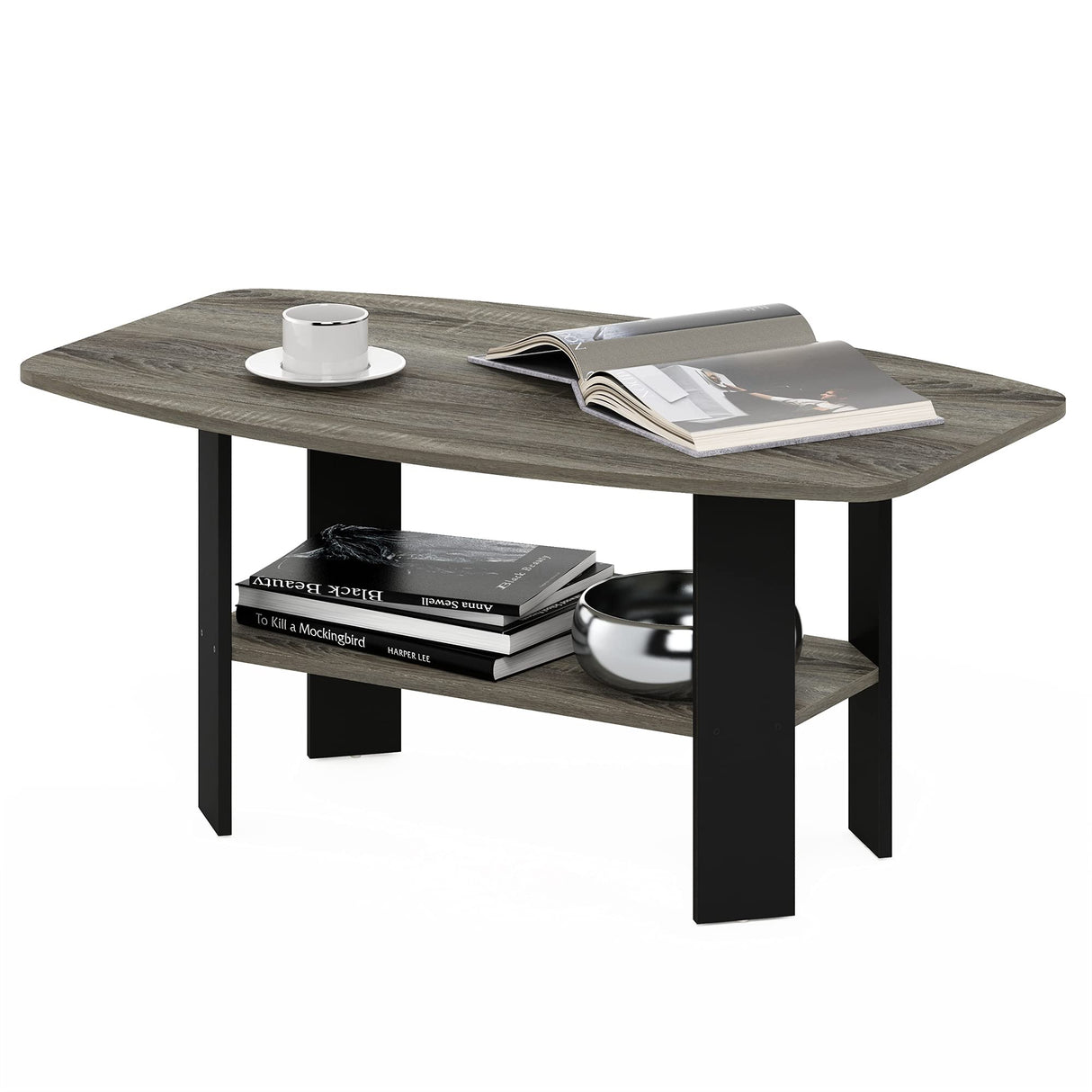 Furinno Simple Design Coffee Table, French Oak Grey/Black Furinno