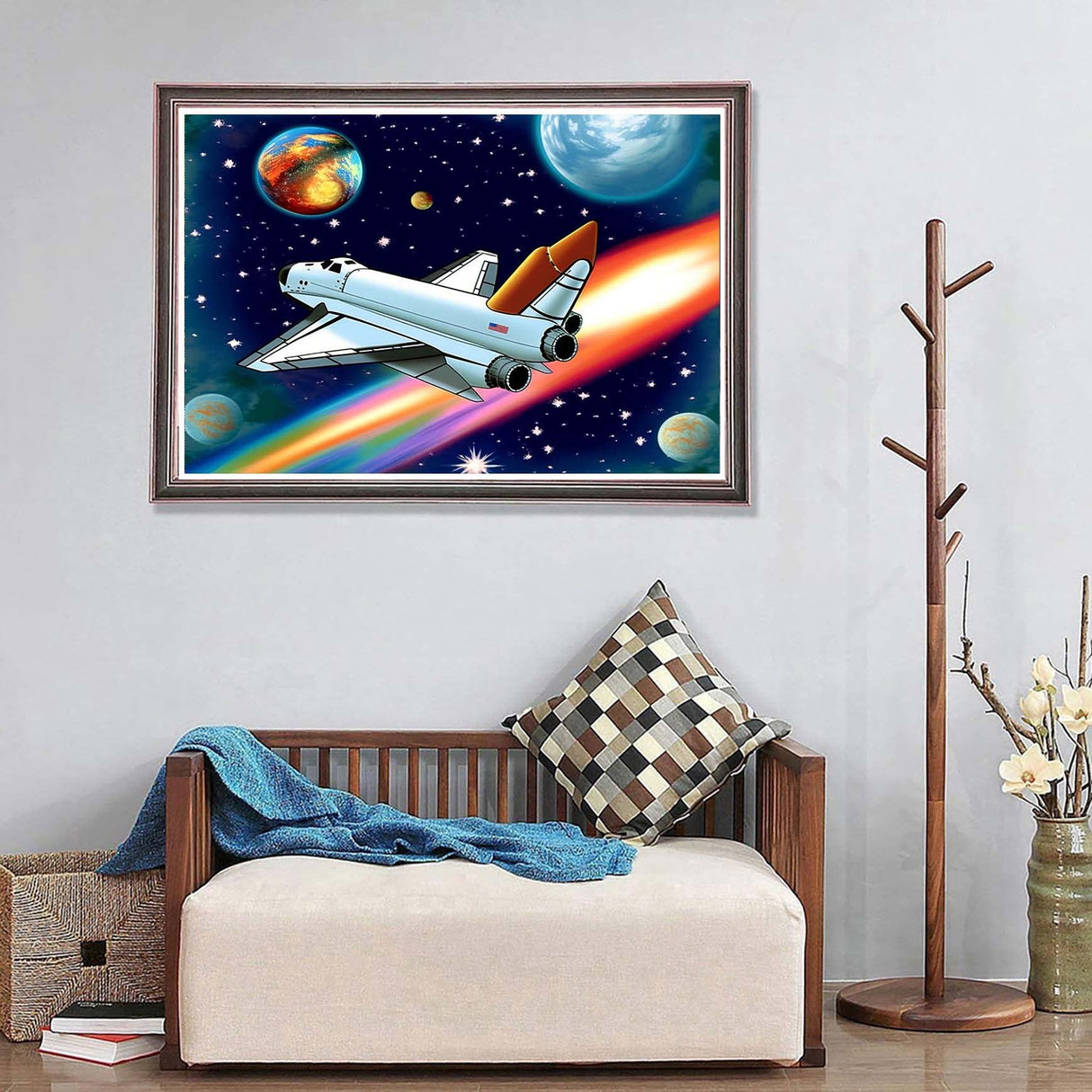 Ginfonr 5D Diamond Art Painting by Number Kits Spaceships & Astronauts Full Drill, Craft Rhinestone Paint with Diamonds Set Space Arts Decorations (12x16inch, 2 Pack) Ginfonr