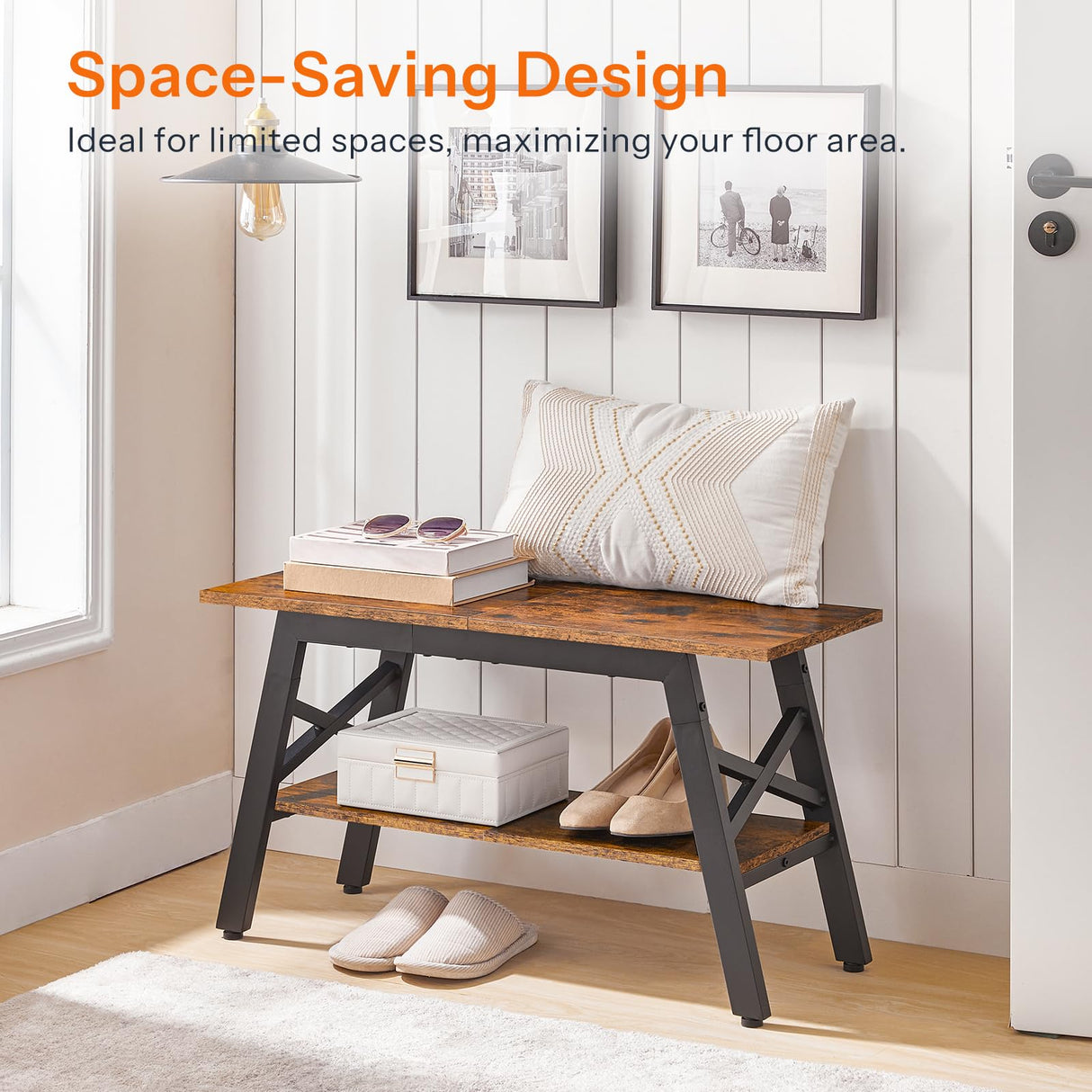 HOOBRO 2-Tier Shoe Bench with Storage, 31.5" L Shoe Rack Organizer, Industrial Entryway Bench with Seat, Easy Assembly, for Entrance, Hallway, Mudroom, Indoor, Rustic Brown and Black BF86HX01G1 HOOBRO