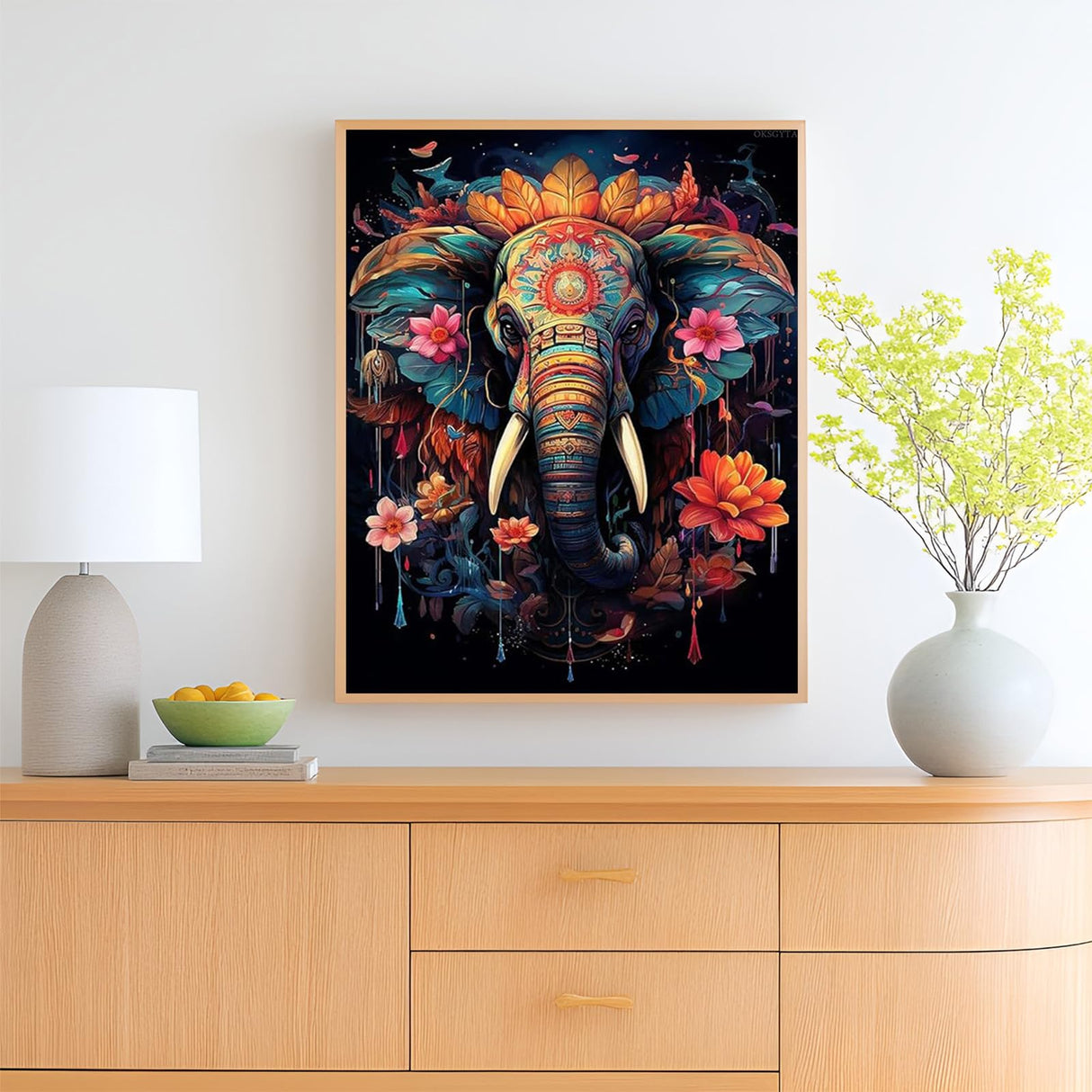 OKSGYTA Paint by Numbers Kit for Adults Beginner Elephant, Acrylic Flower Oil Painting by Numbers Kits with PaintBrushes Paintwork Art Crafts Canvas for Home Decor 16x20 Inch OKSGYTA