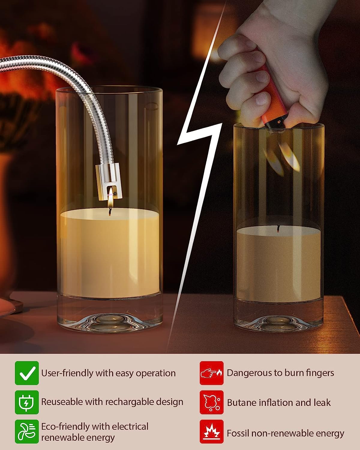 RONXS Candle Lighter, Electric Lighter, Rechargeable Type C Lighters Arc Lighter with LED Battery Display, Flameless Long Lighters for Candles Grill BBQ Camping (Black) RONXS