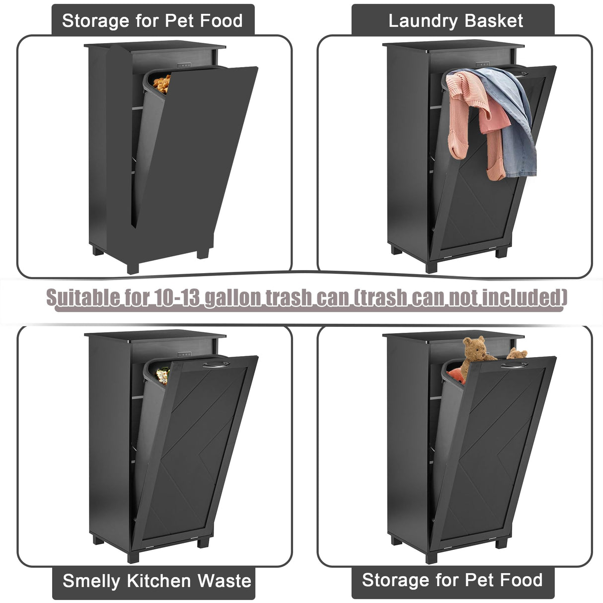 VECELO Tilt Out Kitchen Trash Bin Cabinet, Dog Proof Garbage Can with Wood Holder Free Standing Recycling, Black VECELO