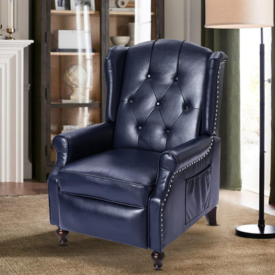 PALLOME Wingback Recliner Chair with Massage and Heat PU Leather Push Back Arm Chair, Recliner Chair for Living Room Bedroom Home Theater (1,Navy Blue)