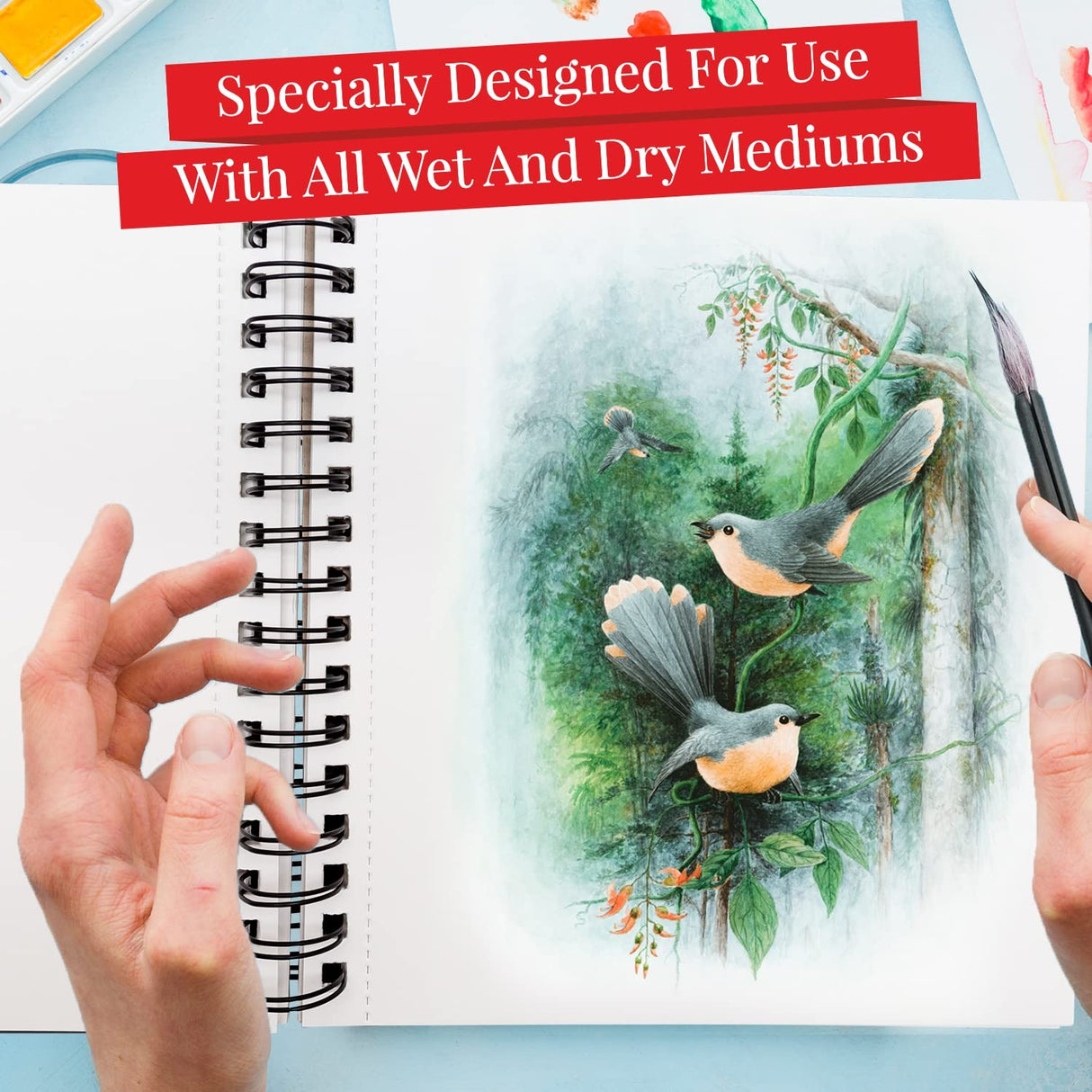 Mixed Media Sketchbook 8.11” x 8.5” | Spiral Bound Sketch Pad With Thick, Heavyweight Paper, 200 GSM, 120 LBS | Art Sketch Book For All Wet & Dry Media - Watercolor, Paint, Pencils, Charcoal, Pens | Acro Color