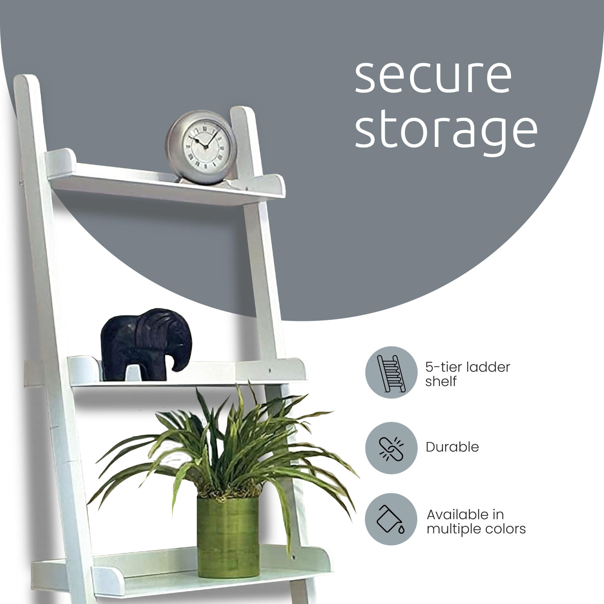 Kiera Grace Providence Hadfield 5 Tier Ladder Shelf Modern Leaning Bookshelf Storage Rack for Home, Office, 18" x 67", Black Kiera Grace