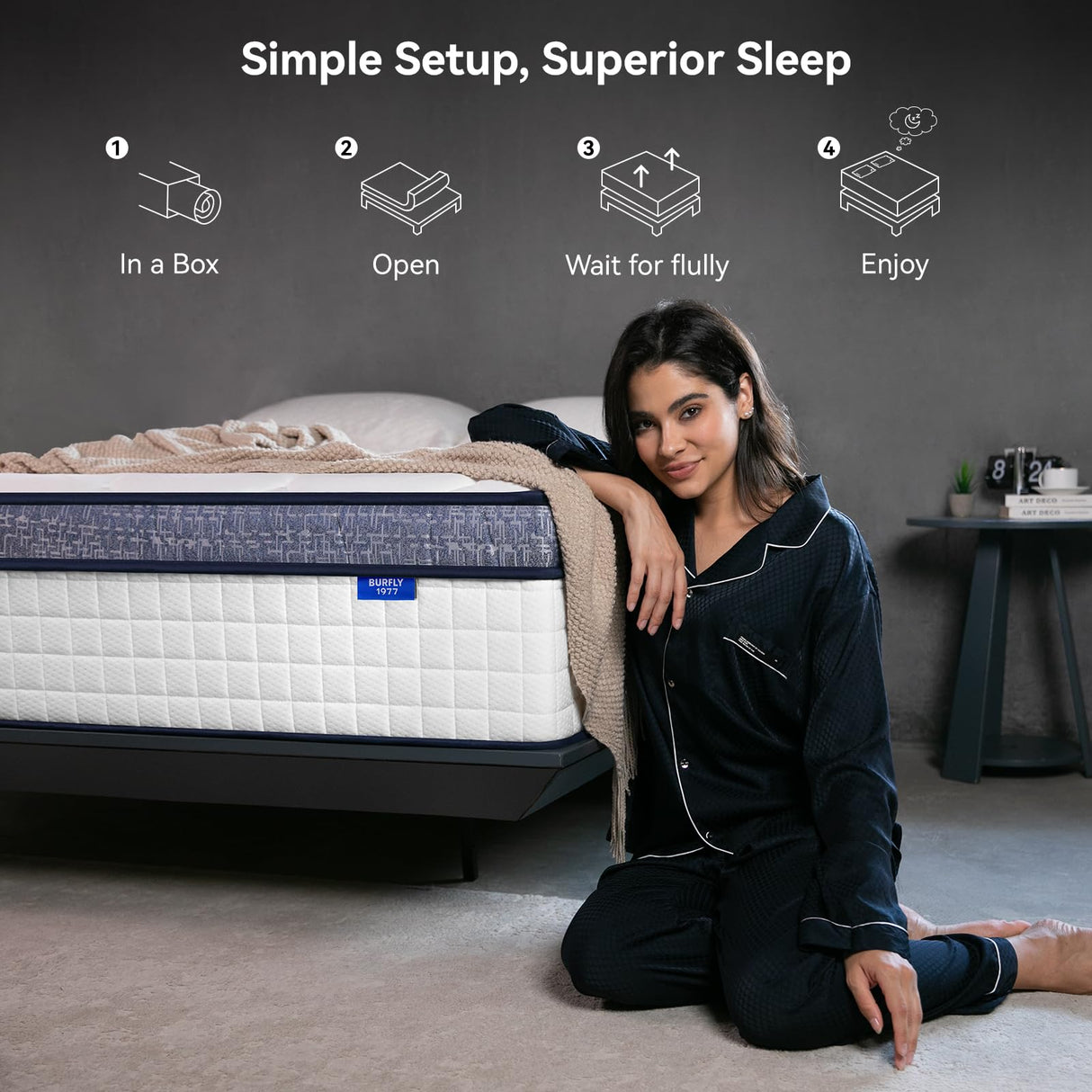 BURFLY1977 Full Mattress, 12 Inch Hybrid Mattress in a Box, Memory Foam and Individual Pocket Springs, Medium Firm Comfort, Motion Isolation, Ideal for All Sleep Positions, CertiPUR-US Certified BURFLY1977