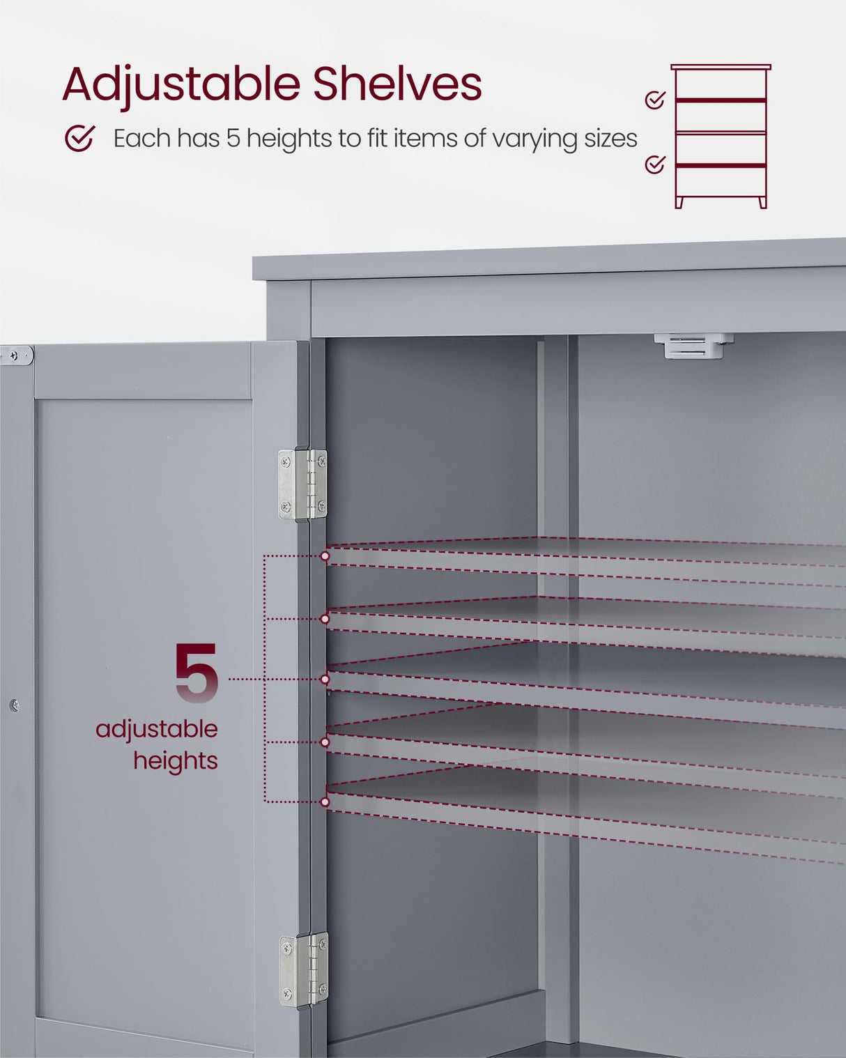 VASAGLE Bathroom Floor Storage Cabinet, Bathroom Storage Unit, Freestanding Cabinet with 4 Doors, Adjustable Shelves, 11.8 x 23.6 x 43.3 Inches, Mystic Gray UBBC552P36 VASAGLE