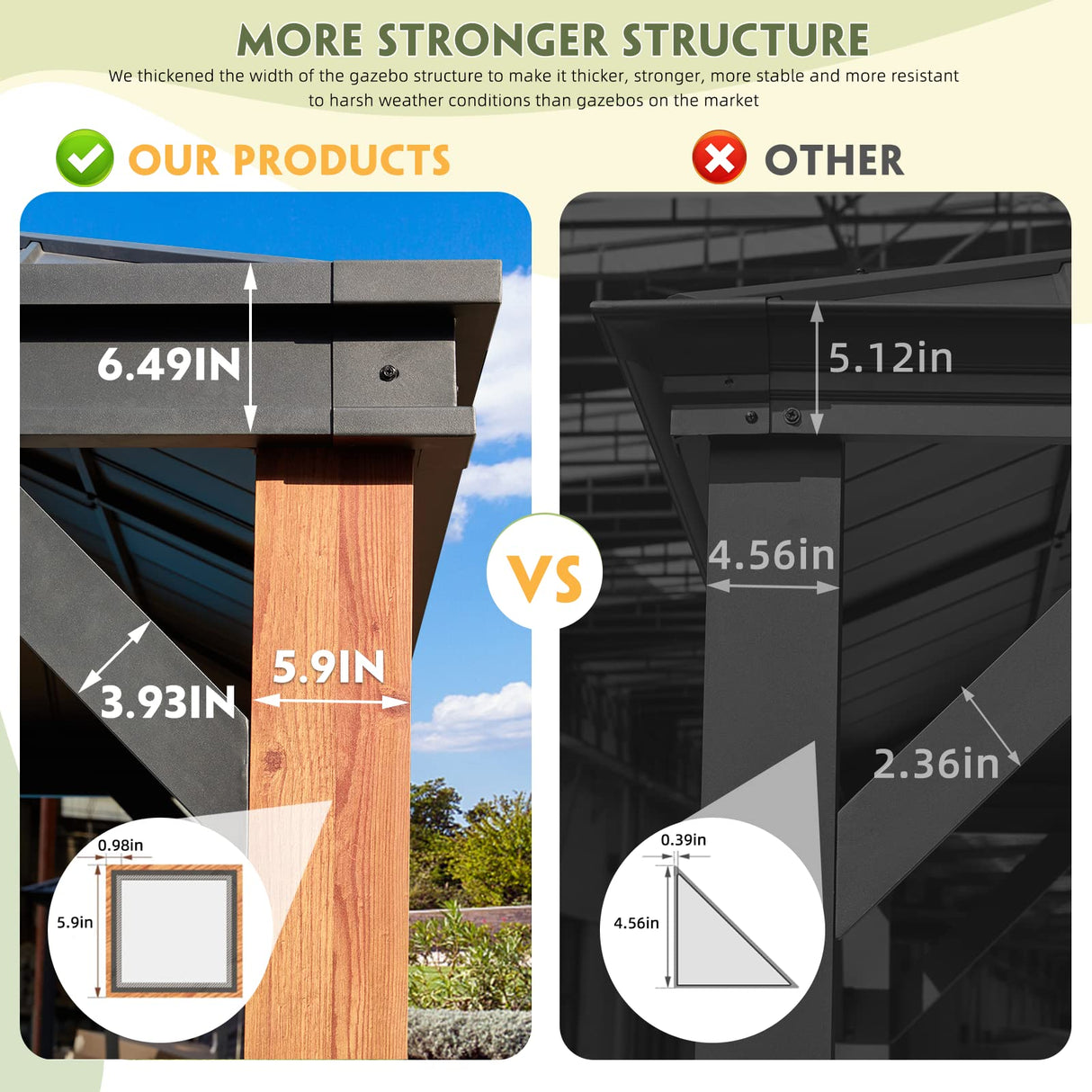MELLCOM Gazebo 12' x 16', Wooden Finish Coated Thicker Aluminum Frame Gazebo with Galvanized Steel Roof, Outdoor Patio Gazebos with Curtains and Nettings for Patio, Lawn & Garden MELLCOM