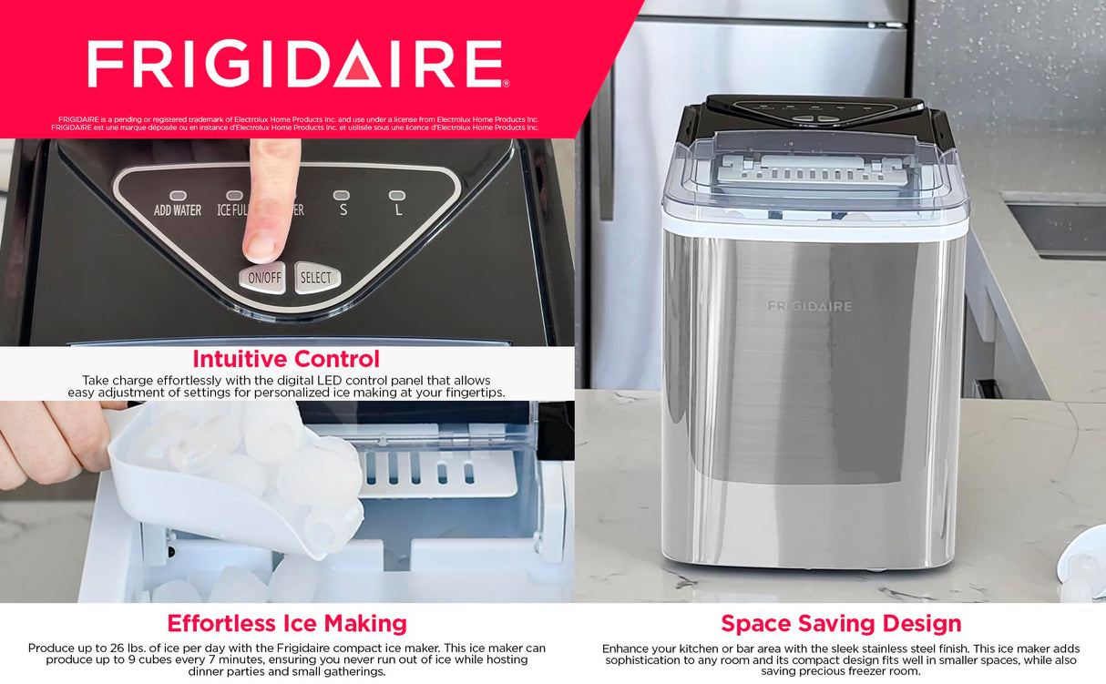 Frigidaire EFIC123-SS Counter Top Maker, Produces 26 pounds Ice per Day, Stainless Steel Frigidaire