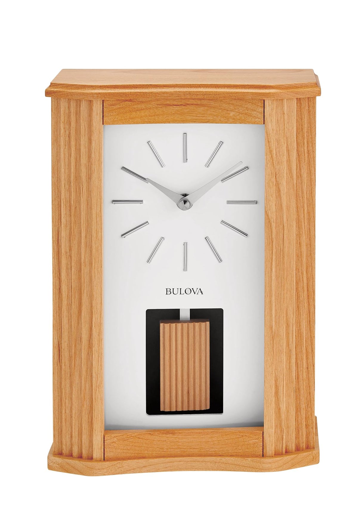 Bulova Chicago Modern Chime Table Clock, Model B1525 | Mid-Century Design | Melodic Chimes | Natural Wood Grain | Adjustable Volume | Automatic Night Shut-Off J. Thomas