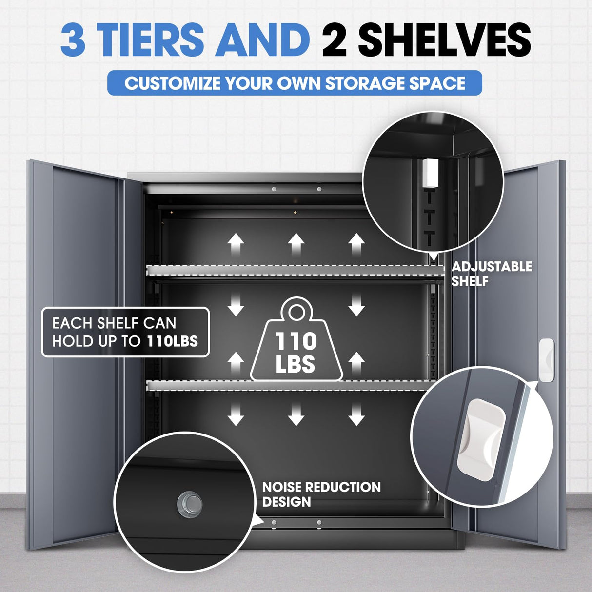 DNA MOTORING Metal Storage Cabinet, 36'' Locking Cabinet with 2 Doors and 2 Adjustable Shelves, Metal Cabinet Heavy Duty Utility Cabinet for Garage,Office,Home,Gym, Gray Black, TOOLS-00631-GY-BK DNA MOTORING