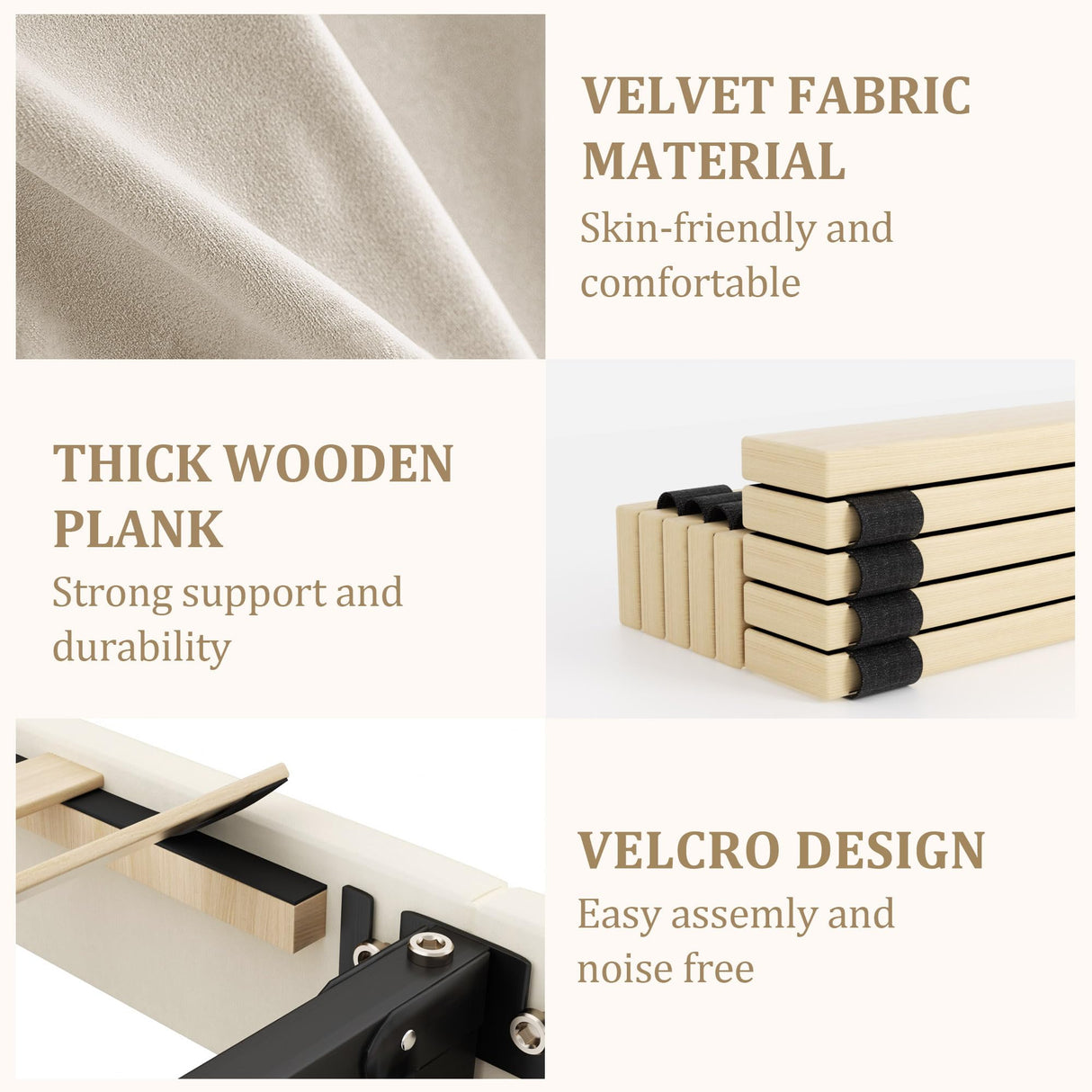 viplov Queen Bed Frame with Storage Drawers, Upholstered Platform Bed with Headboard and Wingboard, No Box Spring Needed, Noise Free, Easy Assembly, Wooden Support Slats, Beige viplov