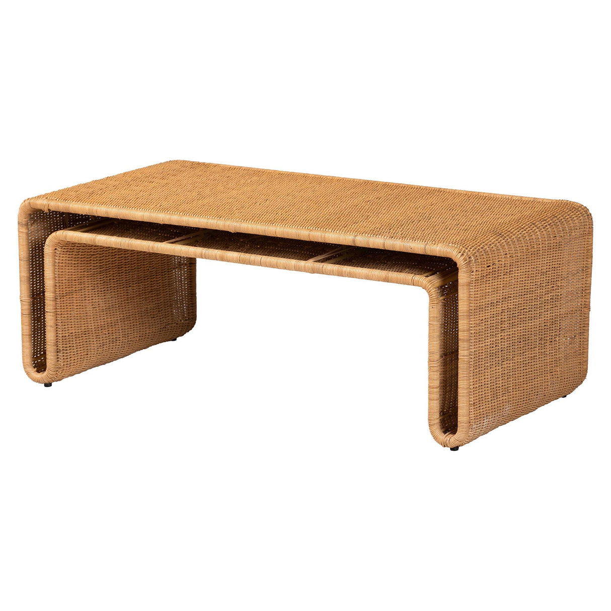 Bali & pari Nevada Rattan Coffee Table – Handwoven Boho Accent Table, Light Honey