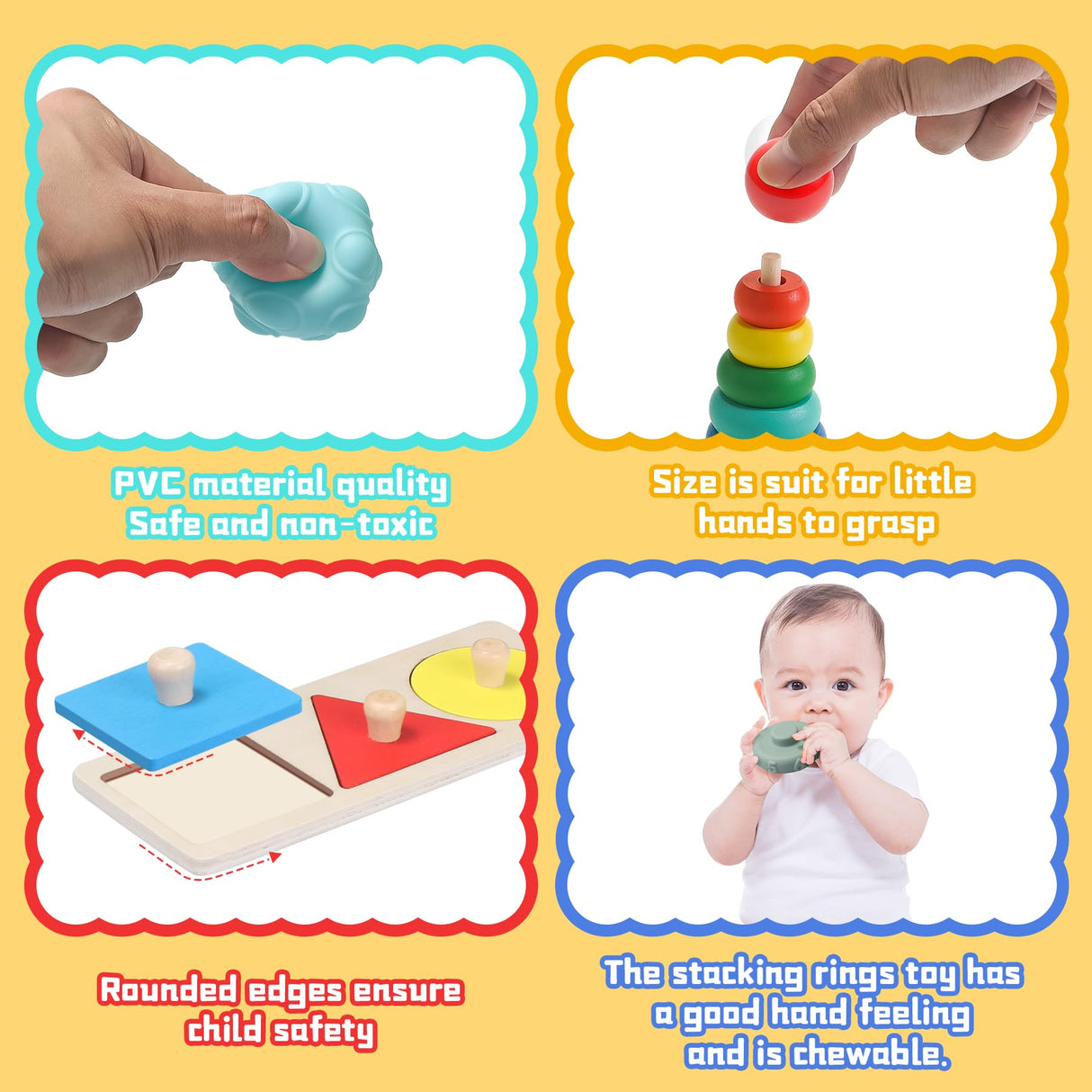 Montessori Toys for Babies 6-12 Months,1 Year Old,8 in 1 Learning Educational Set Wooden Sensory Toys for Baby Toys 12-18 Months (Includes Tissue Box Toy,Rainmaker and More) Tooysea