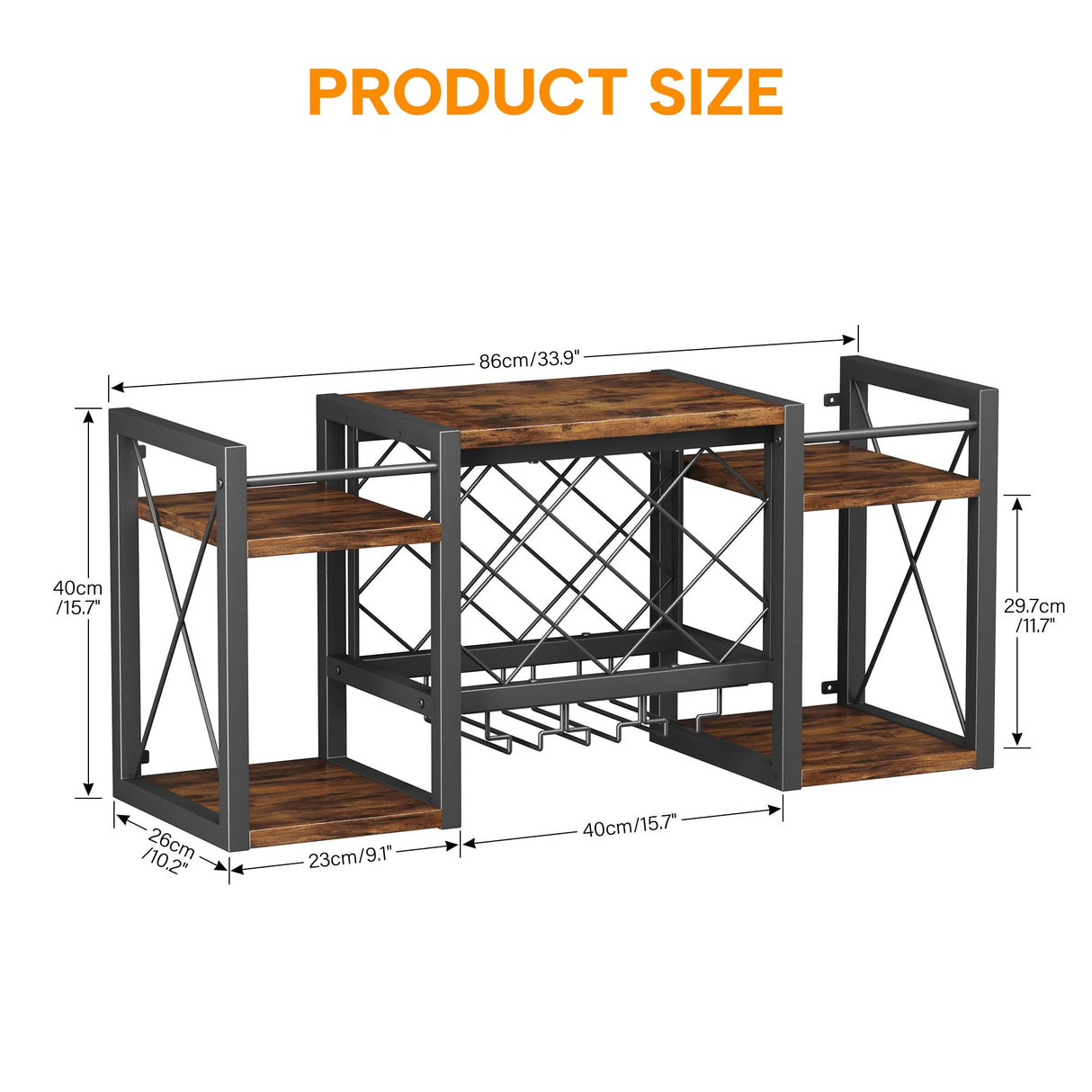 Homeiju Wall Mounted Wine Rack with Glass Holder, Wood-Metal Retro Bar Shelf, Wine Bottles Display Wall Storage for Kitchen Dining Room Home Bar Homeiju