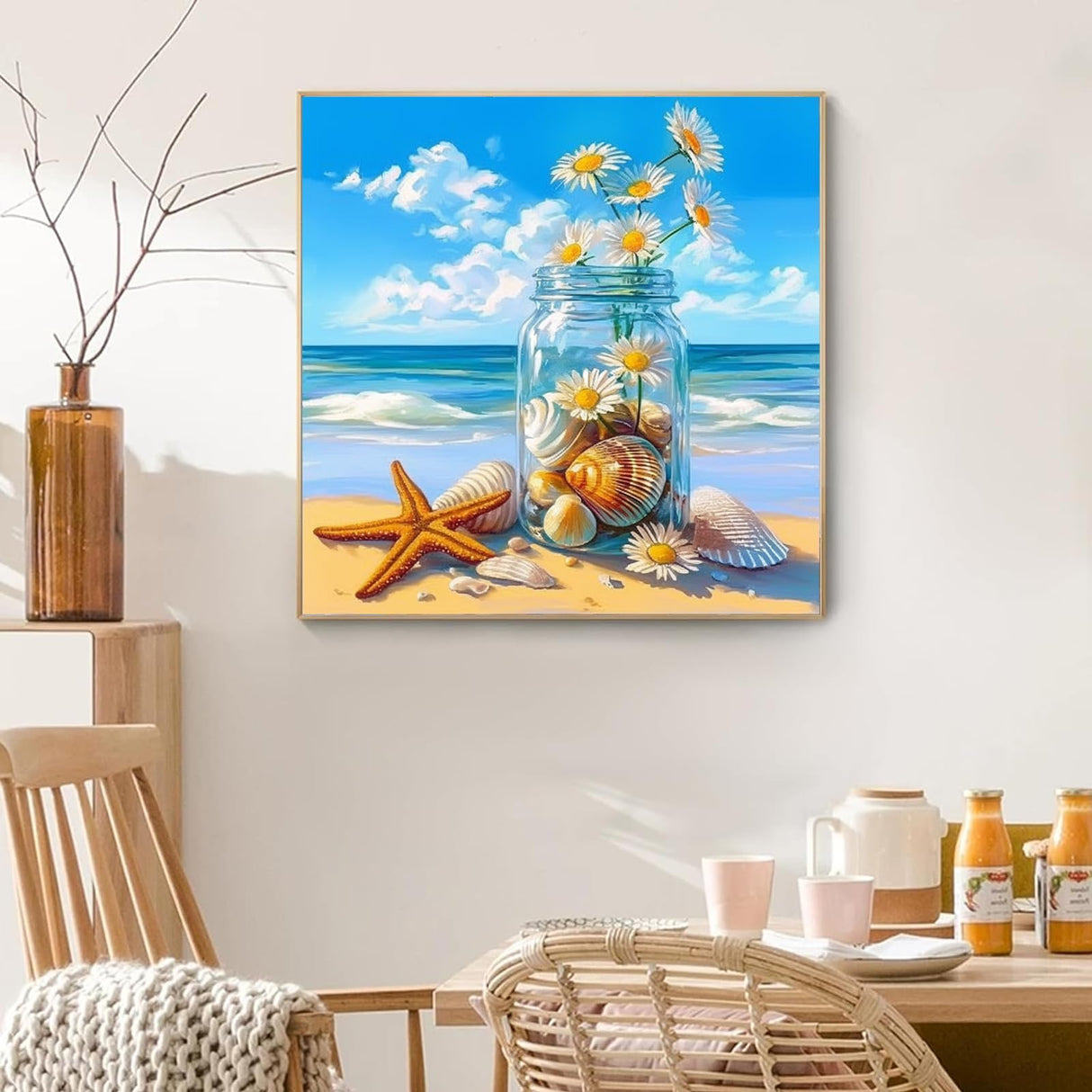 Beach Vase Diamond Art Kits for Adults Beginners,Beach Diamond Painting Kit DIY 5D Full Round Drill Daisy Painting with Diamonds Dot Gem Art Crafts for Wall Decor 12x12IN DIYDECORFUN