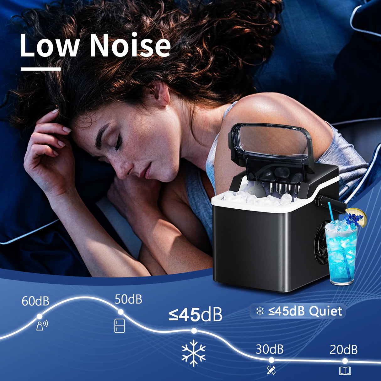 Antarctic Star Ice Maker Countertop with Auto-Cleaning, 26Lbs/24Hrs, 9 Cubes in 6 Mins, One-Click Button, 2 Sizes of Bullet Ice, Energy Saving Ice Machine, for Kitchen, Office, Dorm, Black Antarctic Star