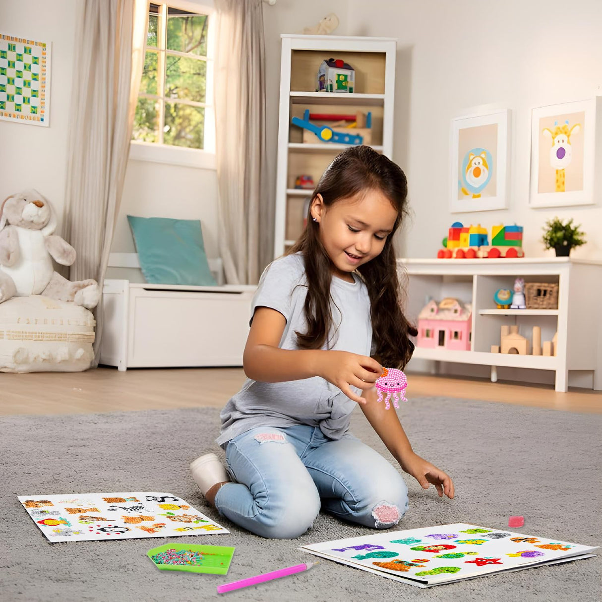 sinceroduct Sparkling 5D Diamond Sticker Kit for All Ages, 64 PCS Cute Animals & Dinosaurs, Eco-Friendly, Reusable & Easy DIY Art for Creative Fun and Learning sinceroduct