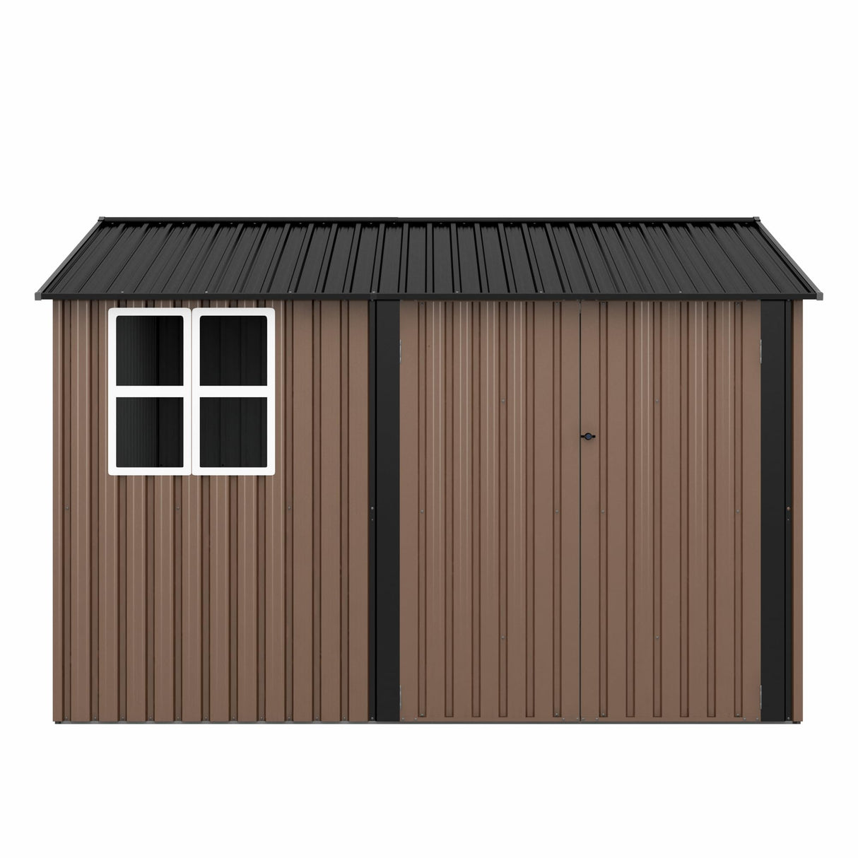 HOGYME 10x10 FT Outdoor Storage Shed, Large Metal Tool Sheds with Updated Frame Structure and Lockable Doors, Garden Shed for Backyard Garden Patio Lawn, Brown HOGYME