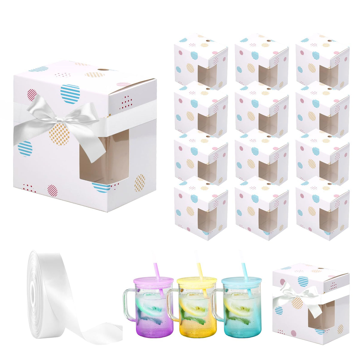12 Cup Wraps for Glass Cups with Ribbon,Sublimation Glass Gift Boxes,Glass Cup Boxes,Gift Wrap Boxes for 12oz 16oz Cup,Glass Gift Box for Birthday Presents,showcasing,displaying GOGOBAY