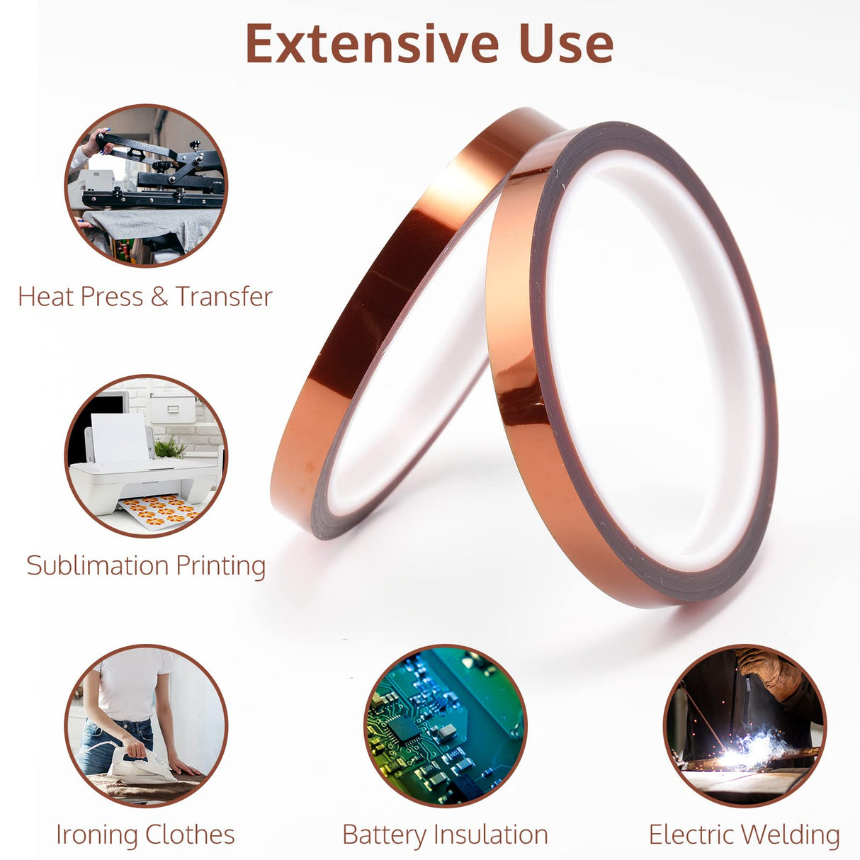 OFFNOVA 5 Rolls Heat Resistant Tape 0.4 inch x 108 ft High Temperature No Residue Heat Transfer Tape Up to 300¡æ(572¨H) for Tumbler Sublimation Print and Heat Transfer Vinyl OFFNOVA