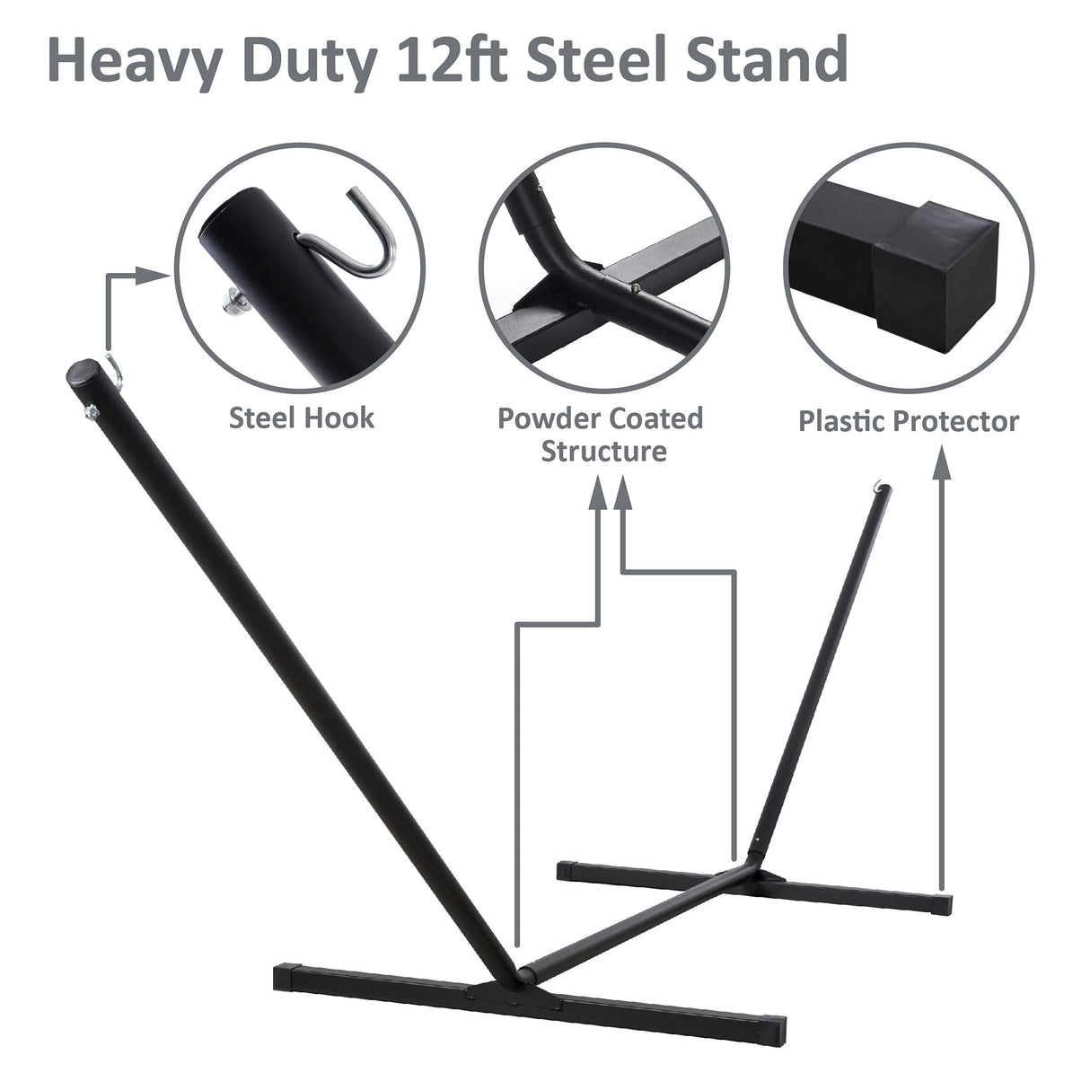 SUNCREAT 2 Person Hammock with Stand, Heavy Duty Portable Hammocks, 475 lbs Capacity, Dark Grey SUNCREAT