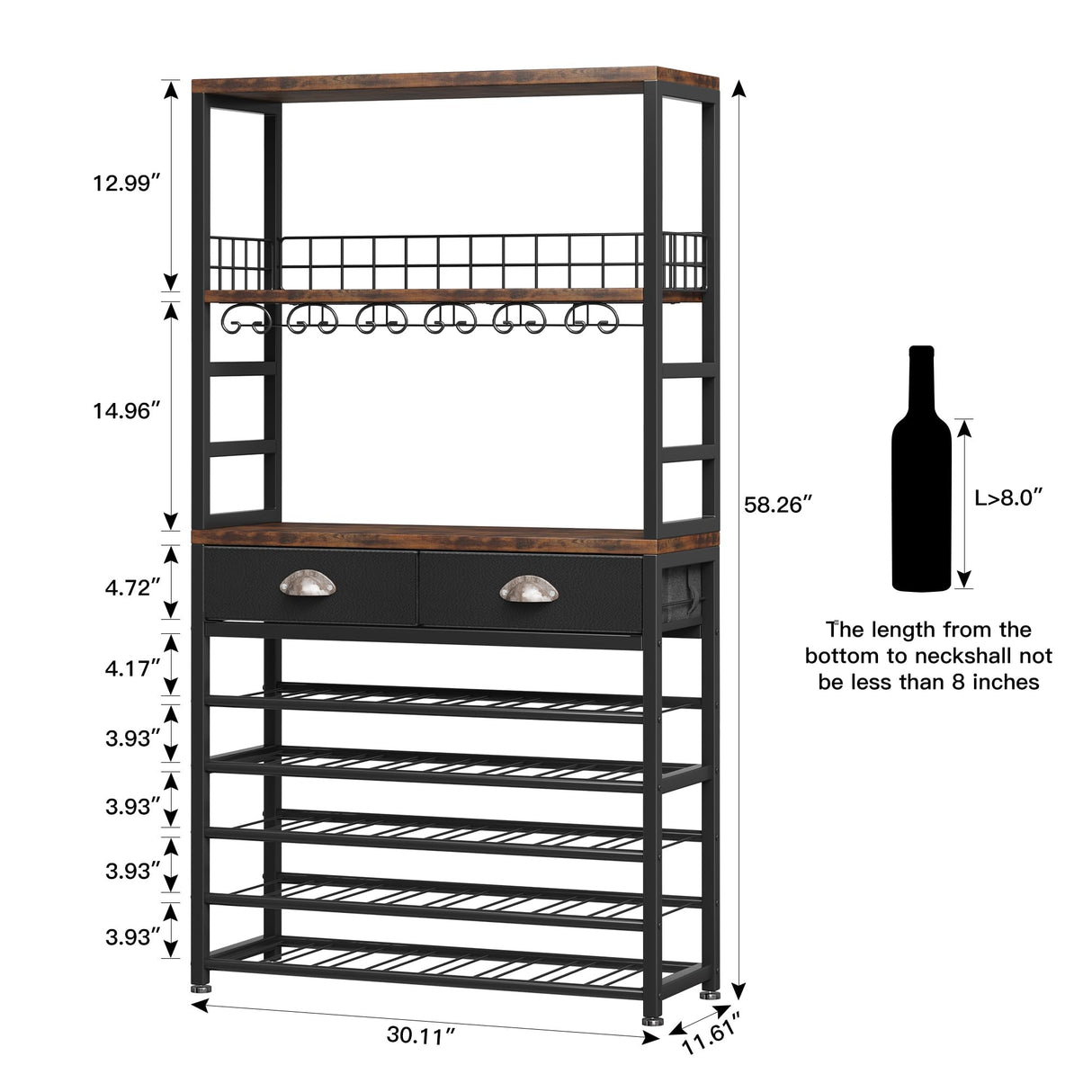 Homeiju Wine Cabinet with Storage, Bar Cabinet with Wine Rack, 6-Tier with Tabletop, Storage Drawer and Wine Storage for Home Bars Homeiju
