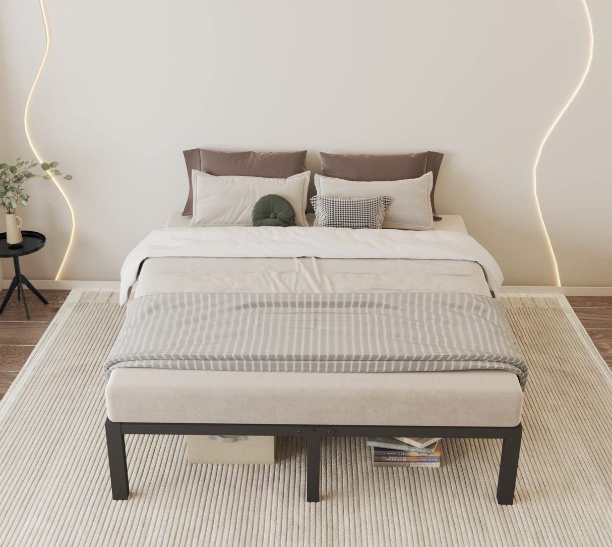 ROIL Heavy Duty 14-Inch King Bed Frame with Wooden Slats and Under-Bed Storage, No Box Spring Needed ROIL