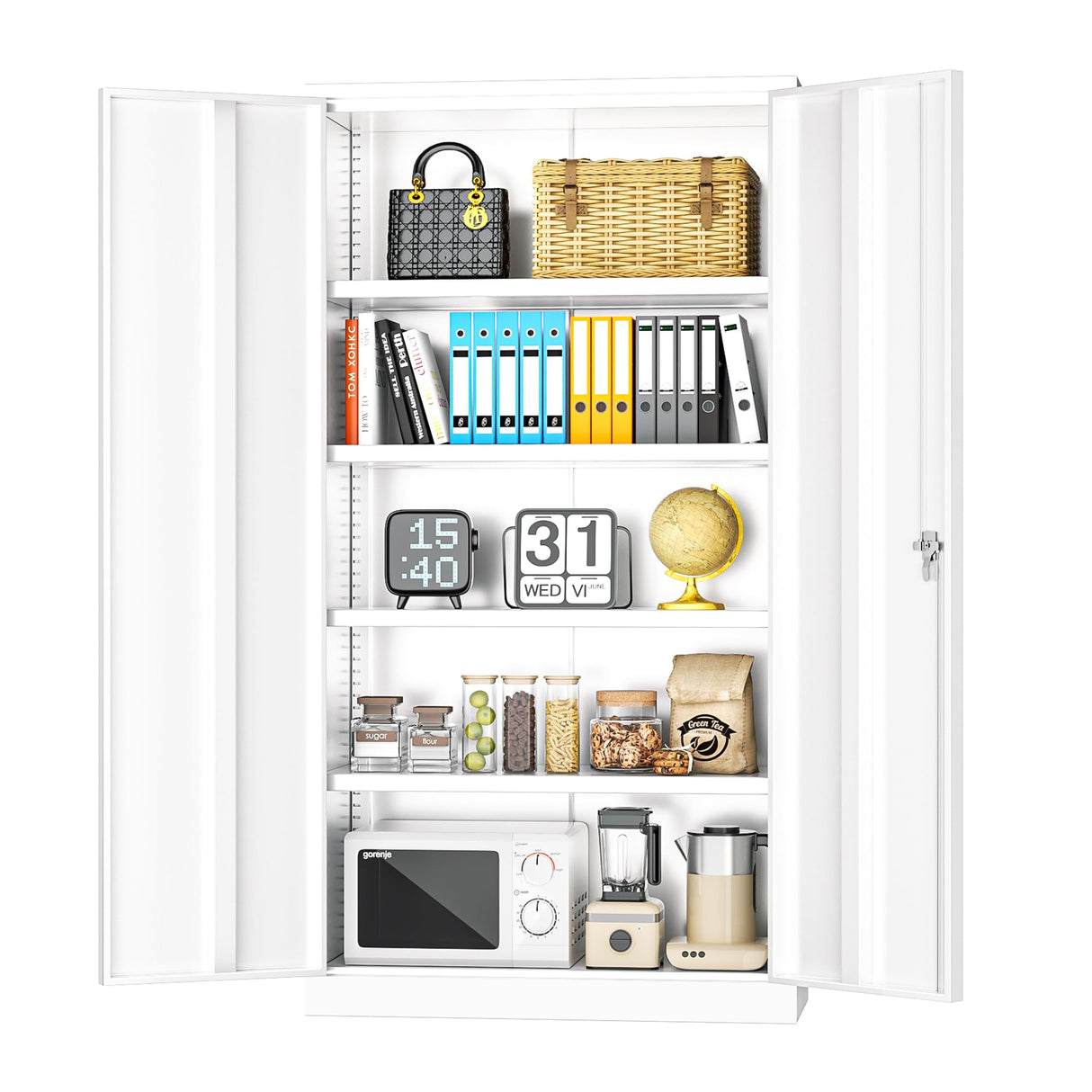 INTERGREAT Metal Storage Cabinets 72” White Garage Steel Storage Cabinet with Doors and Shelves, Metal Tool Cabinet, Steel File Cabinet for Home Office, Basement, Warehouse, Classroom(Anti Tipping) INTERGREAT