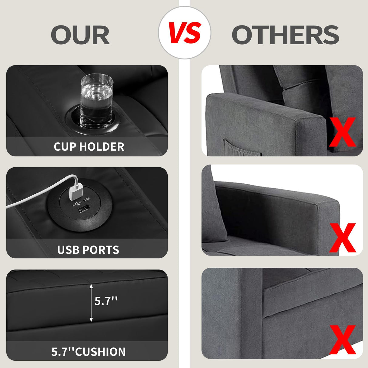 DURASPACE 39 inch Futon Chair Bed Convertible Chair 3-in-1 Pull Out Sleeper Reading Chair Beds with USB, Armchair Sleeper Bed for Living Room, Dorm, Small Space (Black Faux Leather) DURASPACE