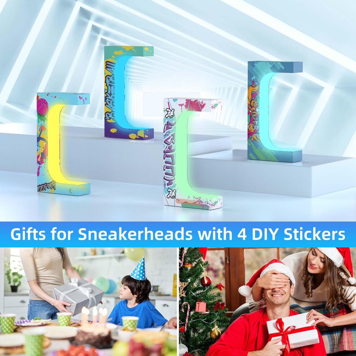 Levitating Sneaker Display, Magnetic Floating Shoe Display Stand with 360° Auto Rotation & LED Light, Levitation Sneaker Holder Rack for Shoes Collector/Advertising Exhibition/Home Decoration, Black WHDPETS