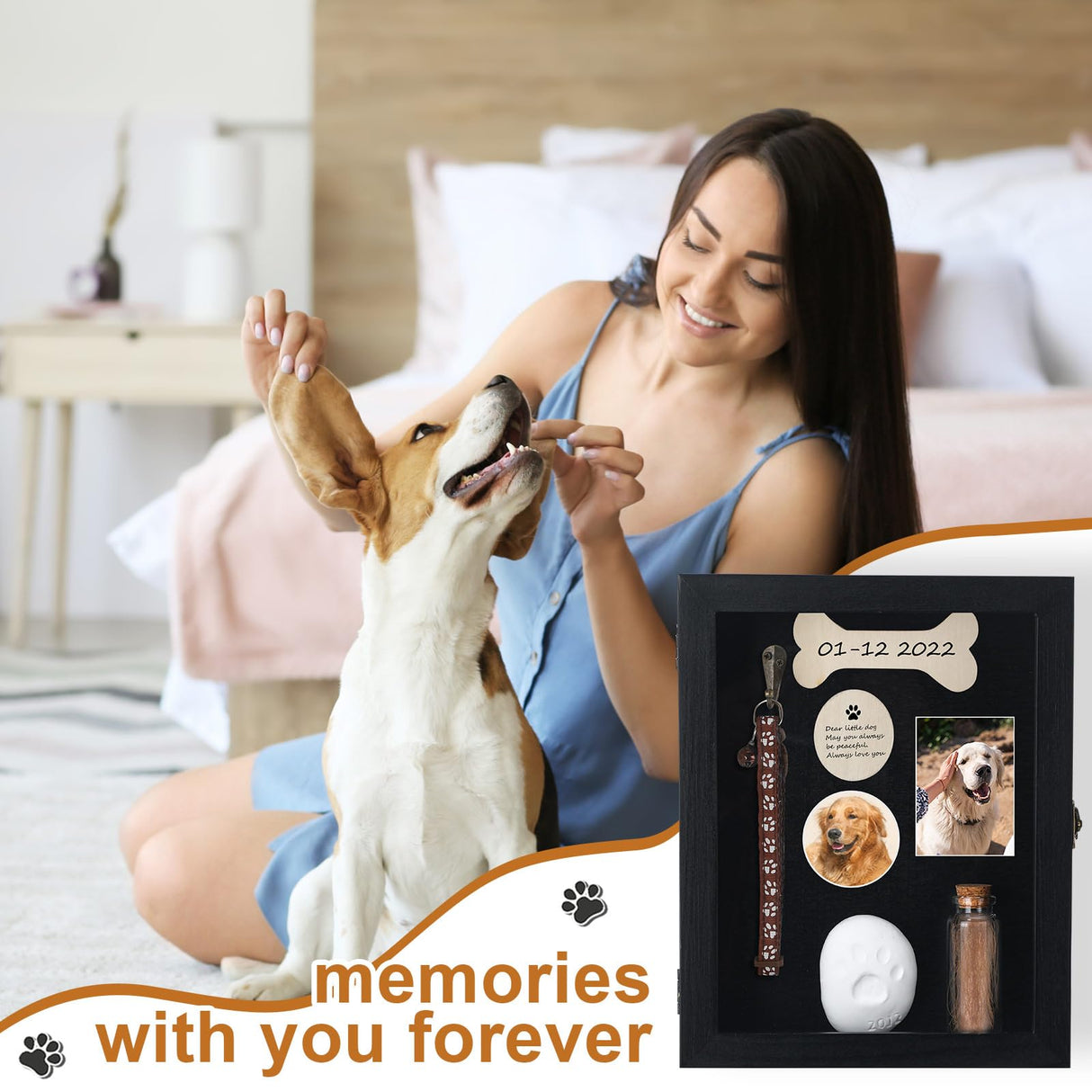 Colingmill Pet Memorial Shadow Box for Dog Cat with Wood Frame Small Bottle Pin Pet Print Kit Wood Frame Urn Ashes Display Case for Loss Dog Remembrance Memory Keepsake(Black,8 x 10 Inch) Colingmill