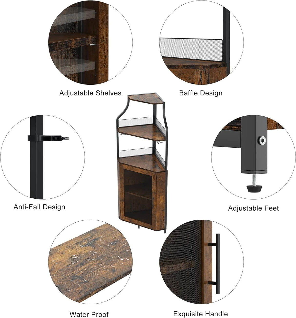 GAOMON Corner Wine Cabinet with Removable Wine Rack, Wine Cabinet and Wine Glass Bar Cabinet with Glass Rack and Mesh Door, Wine Cabinet with Reasonable Functional Partitioning (Retro Brown) GAOMON