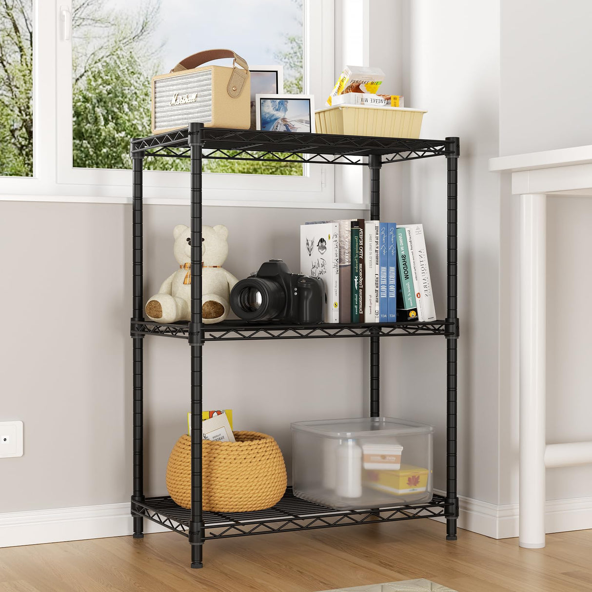 Golpart 3 Tier Adjustable Storage Shelves,Heavy Duty Metal Utility Shelf 450LBS Capacity,Wire Shelving Unit Organizer Rack for Home,Kitchen,Office,Bathroom,Pantry Room,12" D x 22" W x 22.5" H,Black Golpart