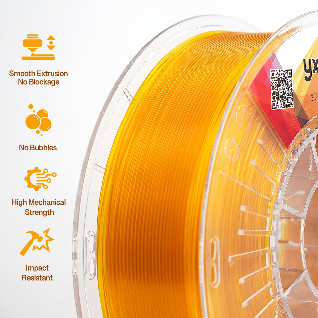 3D Printer Filament ABS Filament ABS+ ABS Pro ABS Plus 3D Printing Filament 1.75mm 1kg 2.2lbs, Transparent Orange yxpolyer