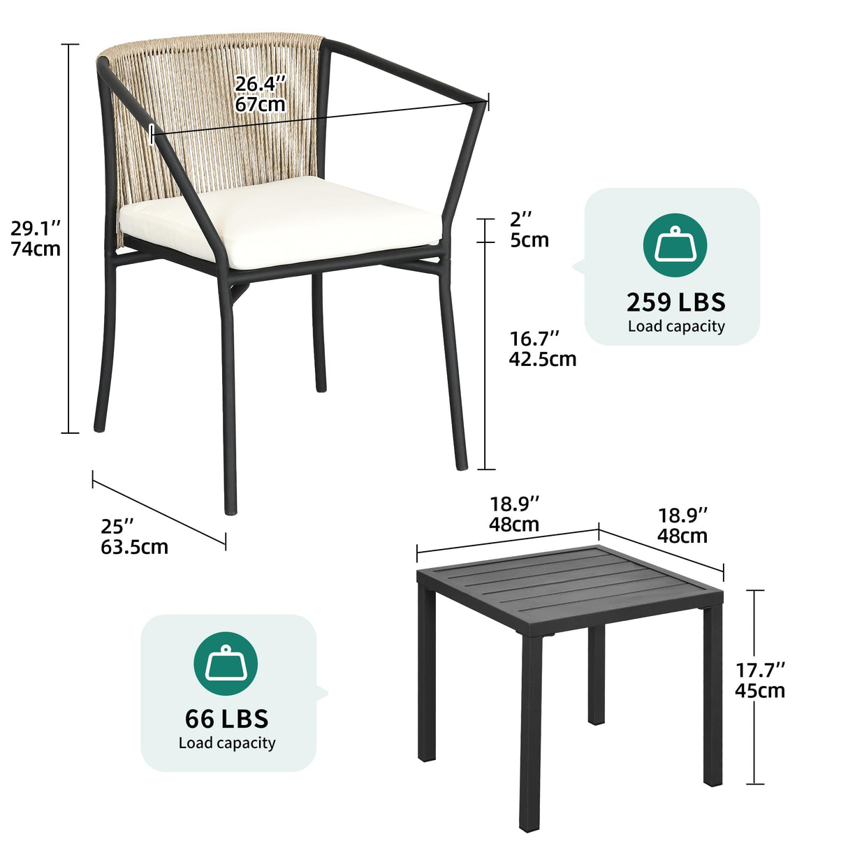 YITAHOME Wicker 3-Piece Outdoor Bistro Set, All-Weather Patio Conversation Set with Stackable Chairs & Table, Outdoor Sectional Furniture Set for Balcony, Backyard, Pool, Porch, Deck - Beige YITAHOME