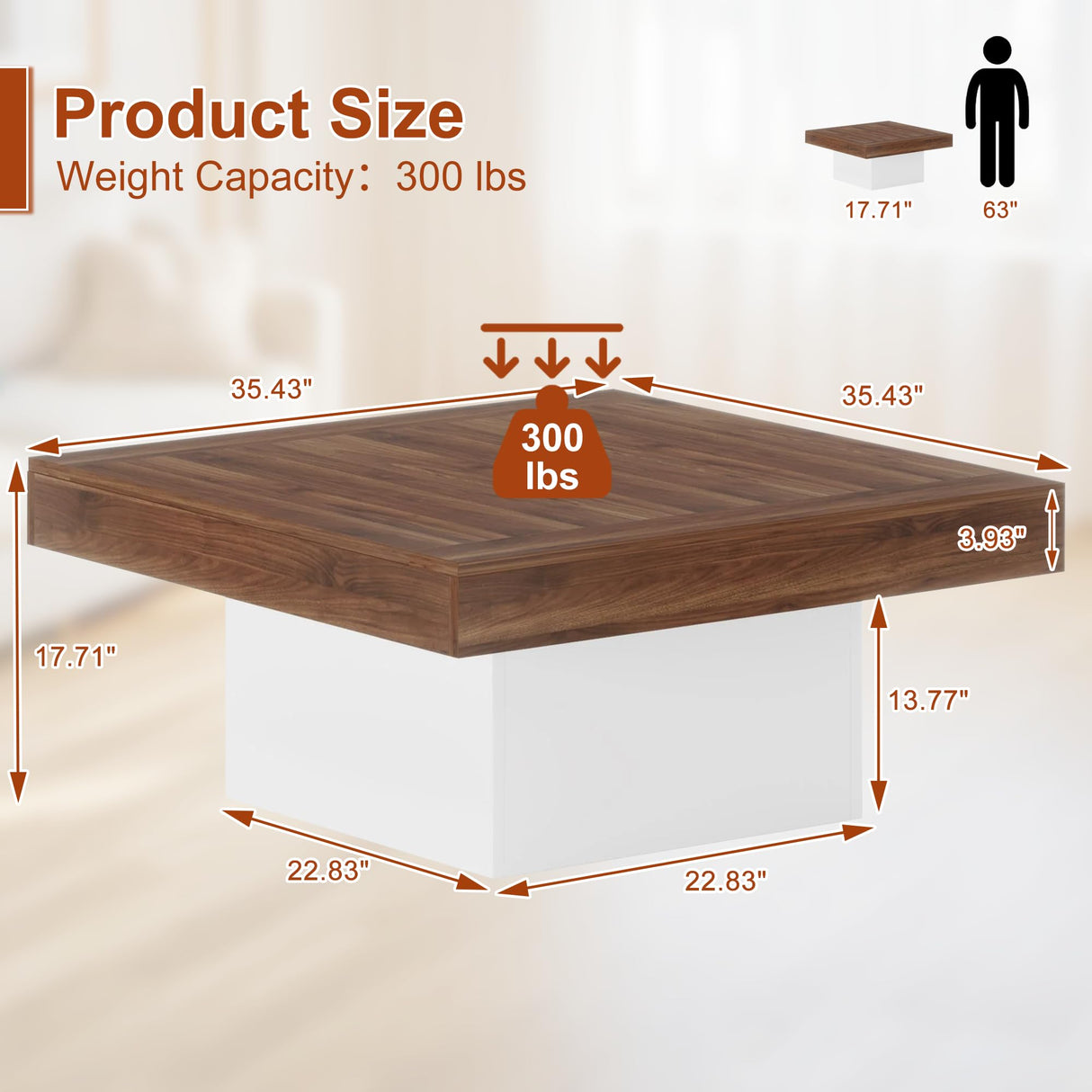 Osparple LED Coffee Table with Storage, 35" Small Square Coffee Table Modern Wooden Accent Center Sofa Side Tables for Living Room, Brown & White Osparple